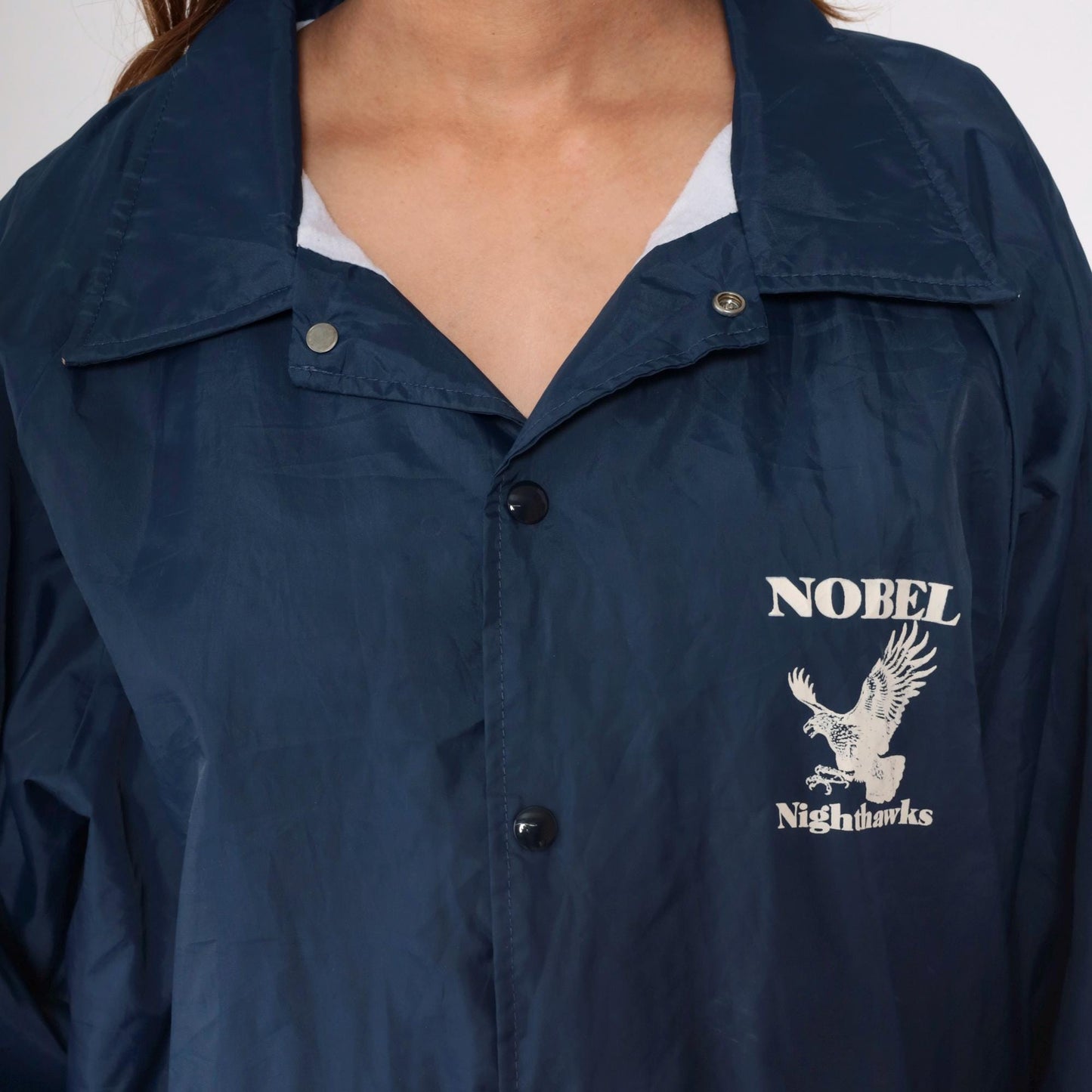 90s Nobel Nighthawks Navy Windbreaker Jacket Snap Front Nylon XXL