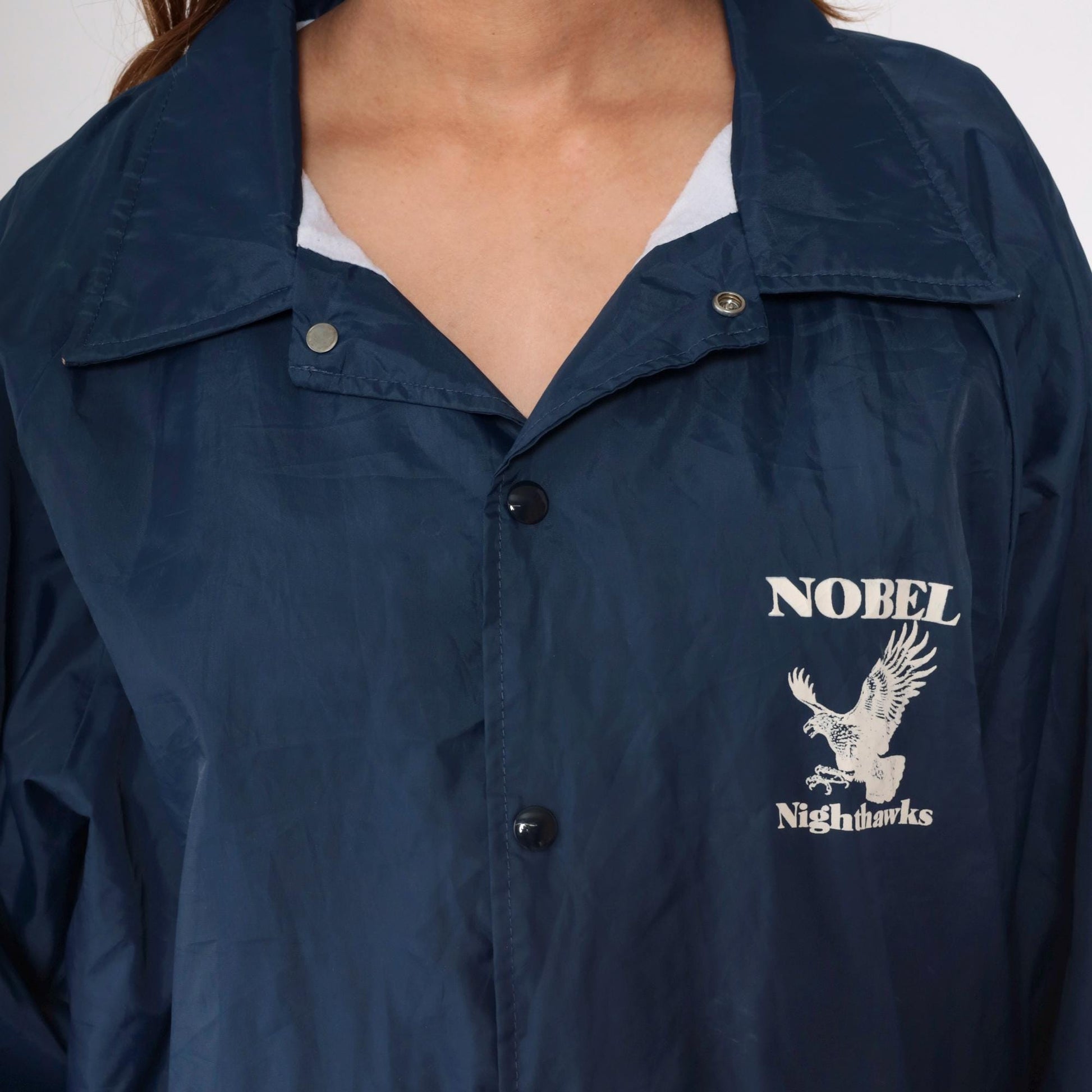 90s Nobel Nighthawks Navy Windbreaker Jacket Snap Front Nylon XXL