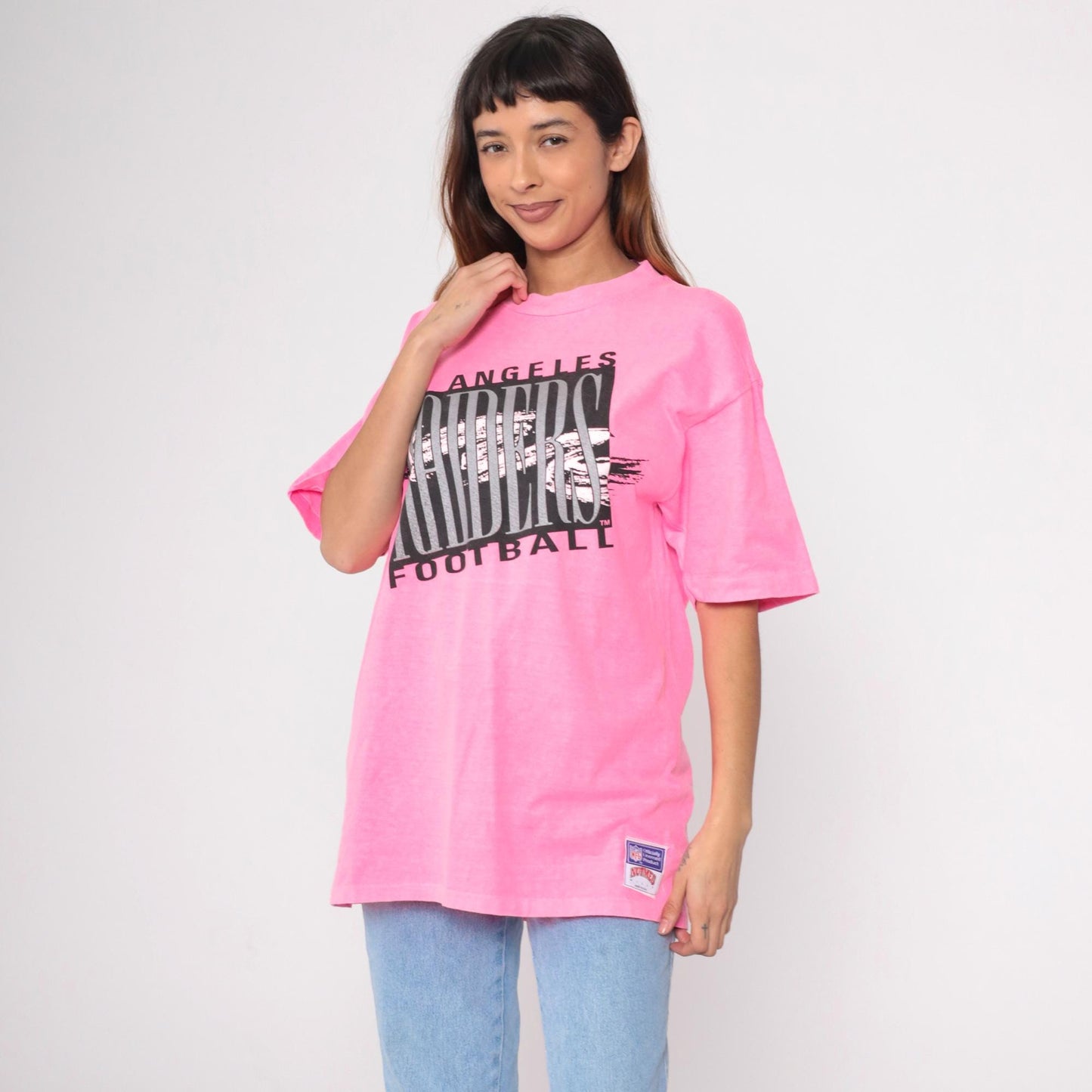 90s Los Angeles Raiders Neon Pink NFL Graphic T-Shirt Cotton Large L