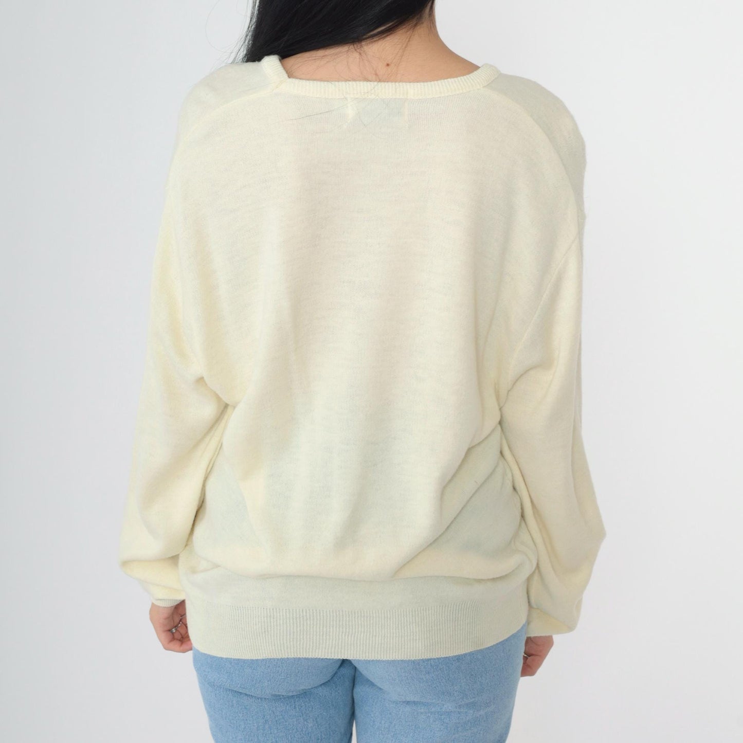80s San Francisco 49ers Logo 7 NFL Sweater Cream V-Neck Large