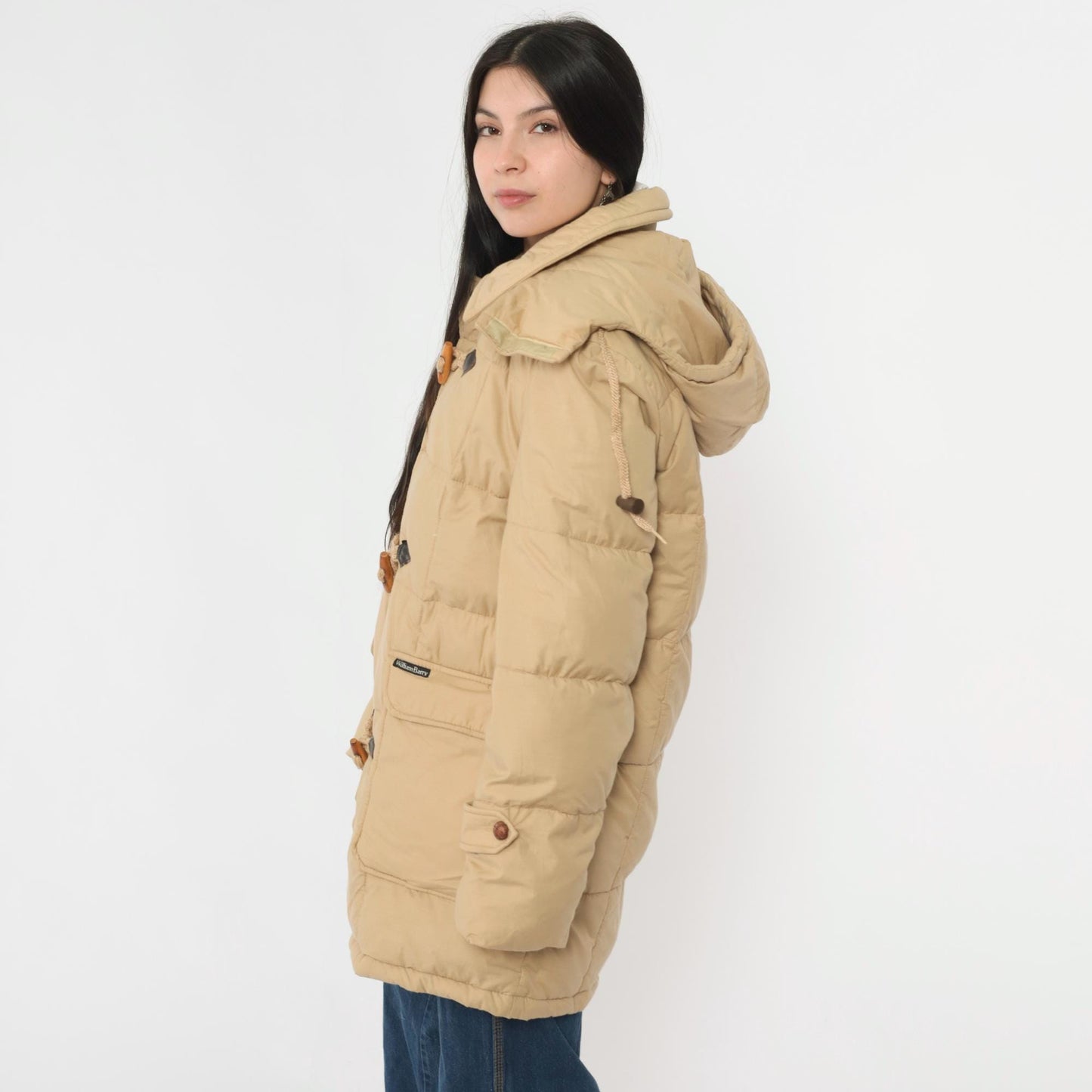 80s Tan Duffle Parka Hooded Toggle Coat Men's Medium