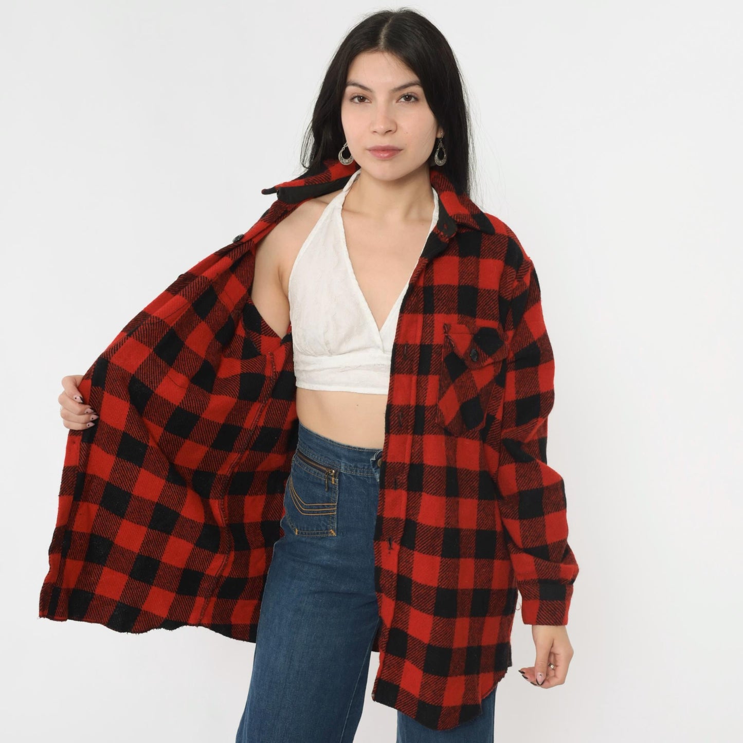 70s Frostproof Buffalo Plaid Wool Shirt Red Black CPO Button Up Medium