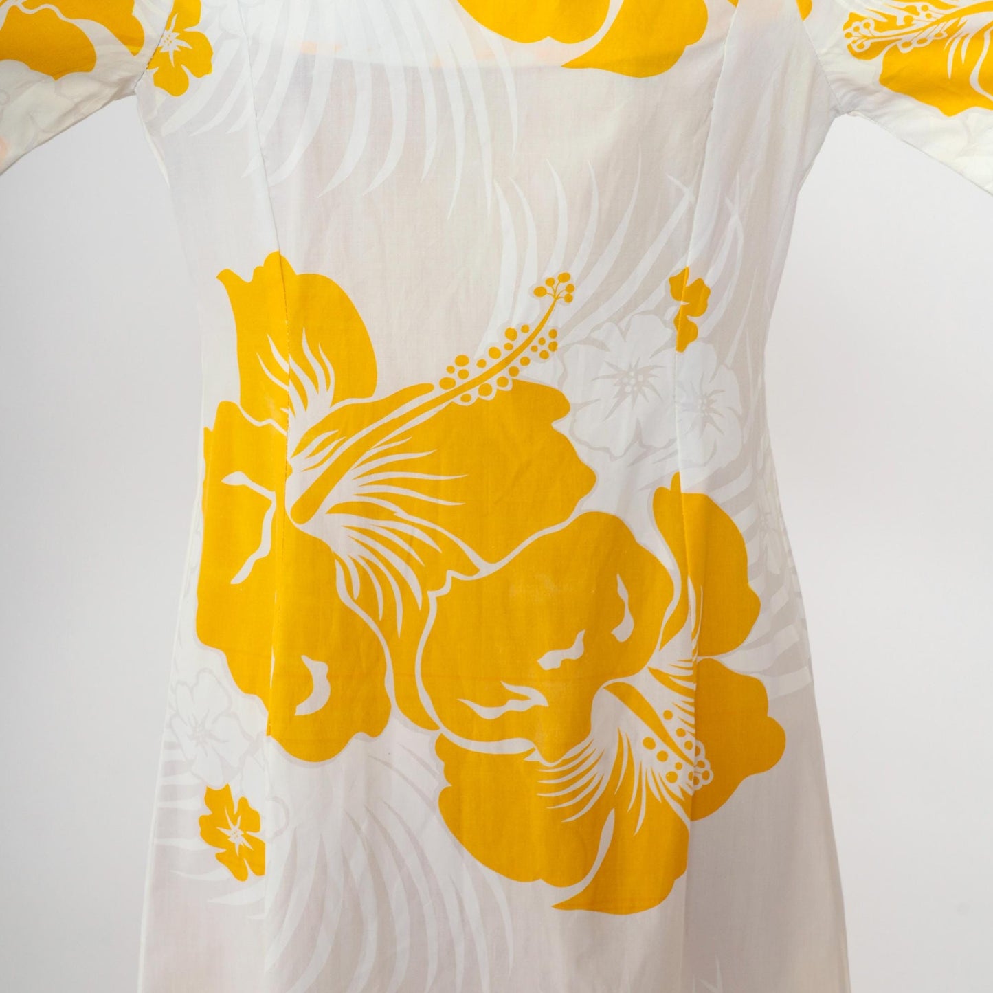 80s Hawaiian Floral Mini Dress White Yellow Tropical Puff Sleeve Small
