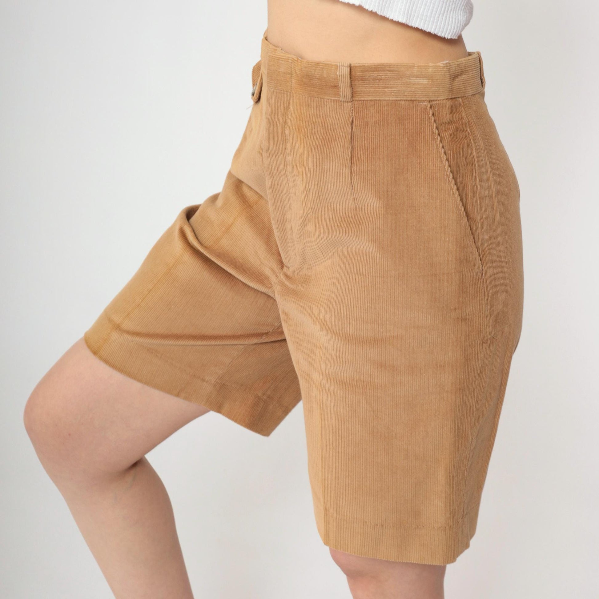 80s Tan Corduroy High-Waist Shorts Bermuda Small