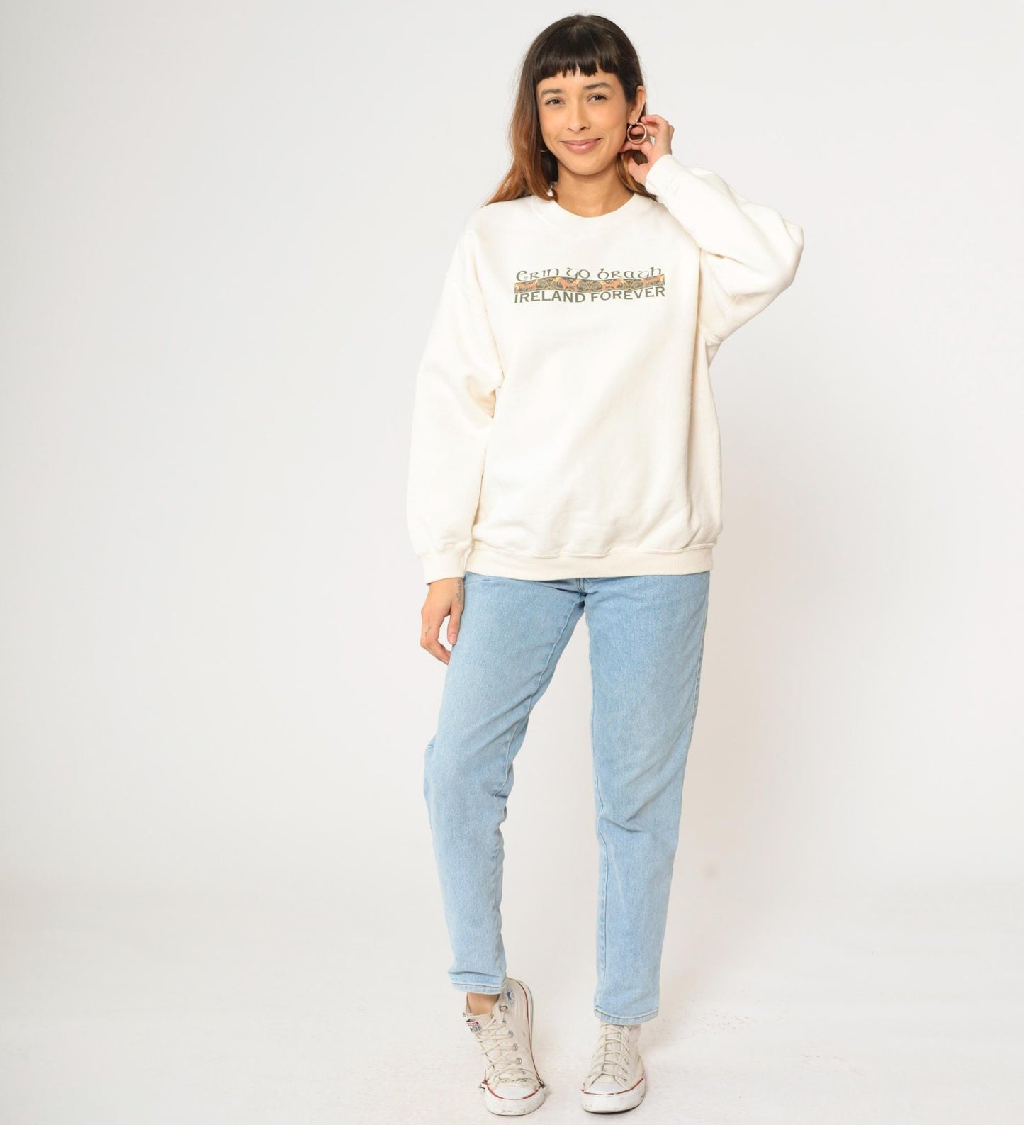Y2K Ireland Forever Erin Go Bragh Celtic Graphic Sweatshirt Cream Large L