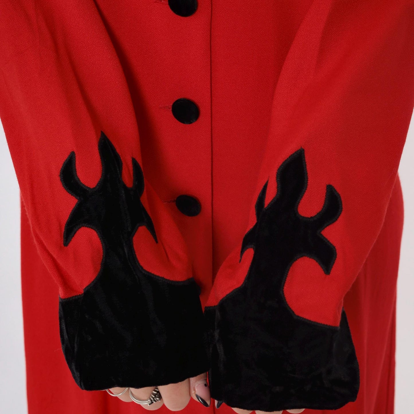 90s Panache Red Velvet Maxi Dress Button-Up Keyhole Mandarin Collar Large