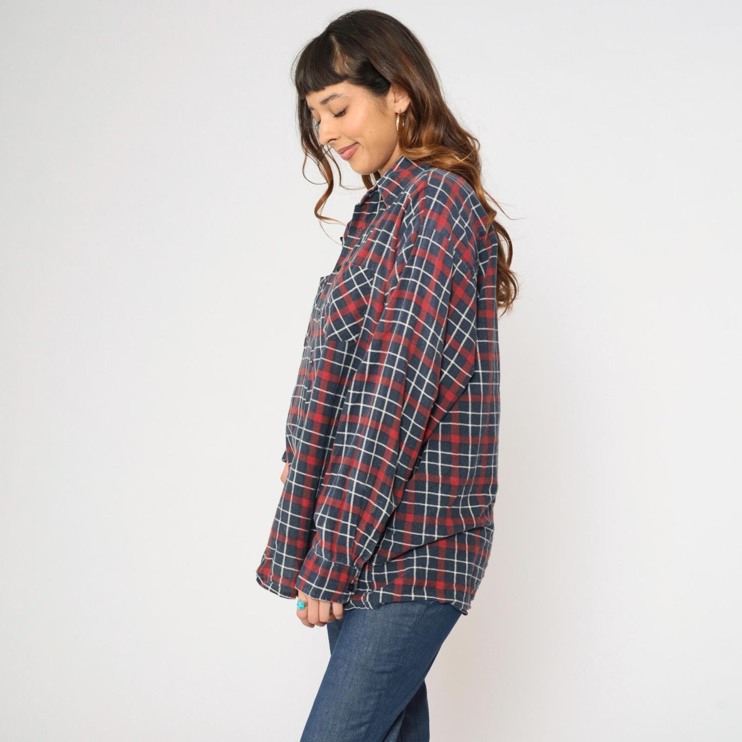 90s Saugatuck Drygoods Plaid Flannel Shirt Red Blue Cotton Button Up Extra Large