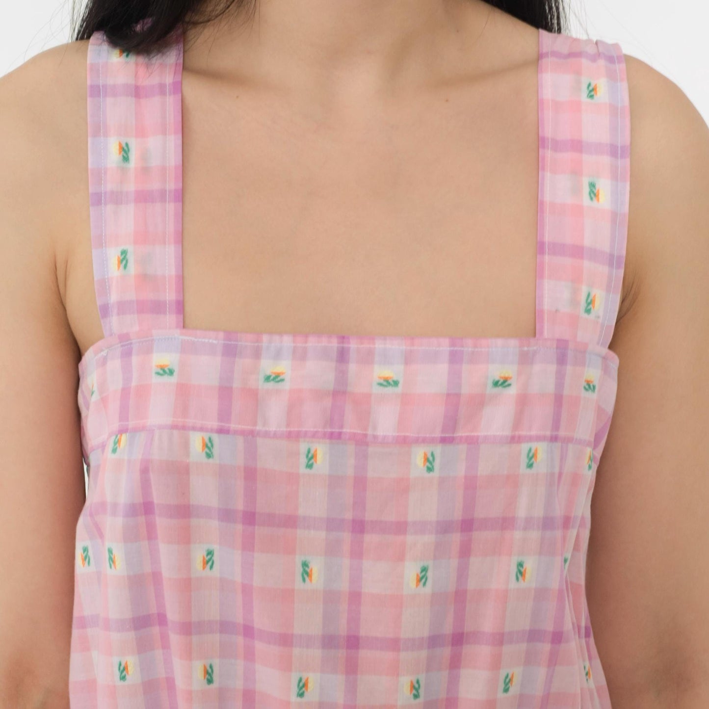 80s Pink Purple Plaid Midi Sundress Embroidered Palm Trees Sleeveless Small