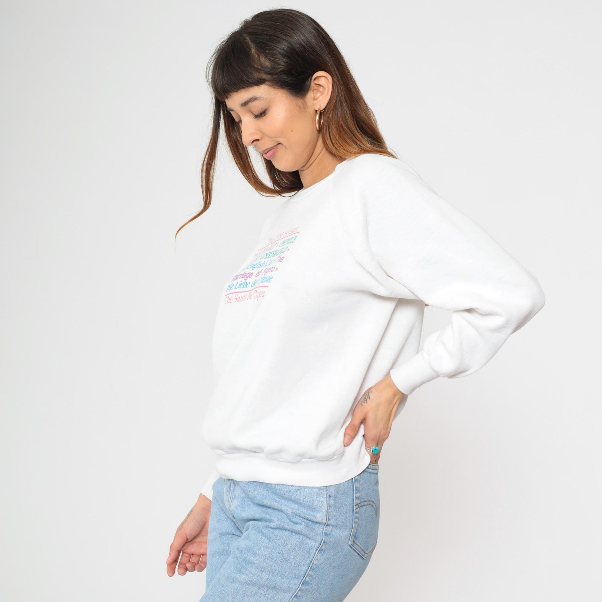 80s Santa Fe Opera Sweatshirt White Graphic Crewneck Raglan Large