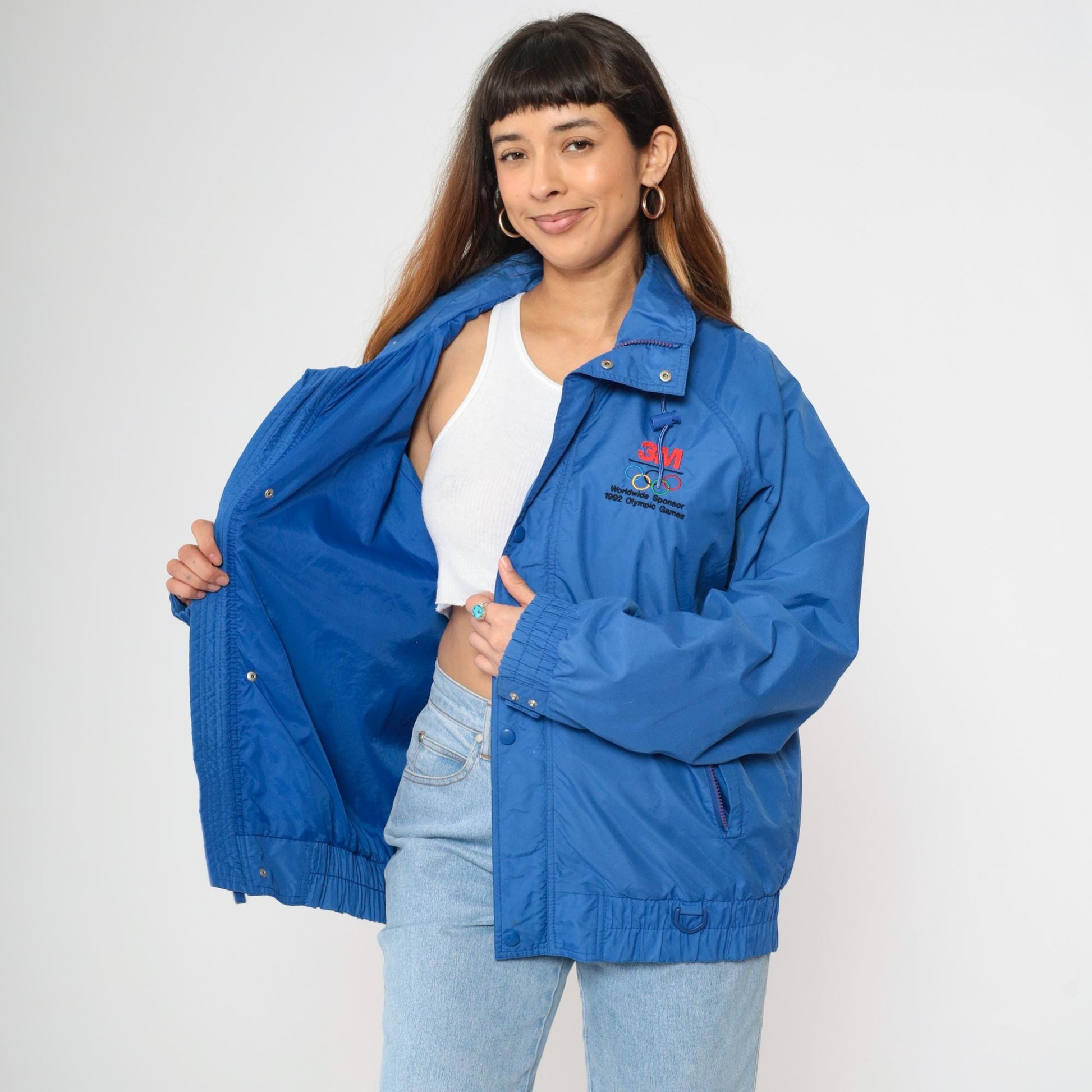90s Gear for Sports Blue Windbreaker Jacket 3M Nylon Hooded Medium