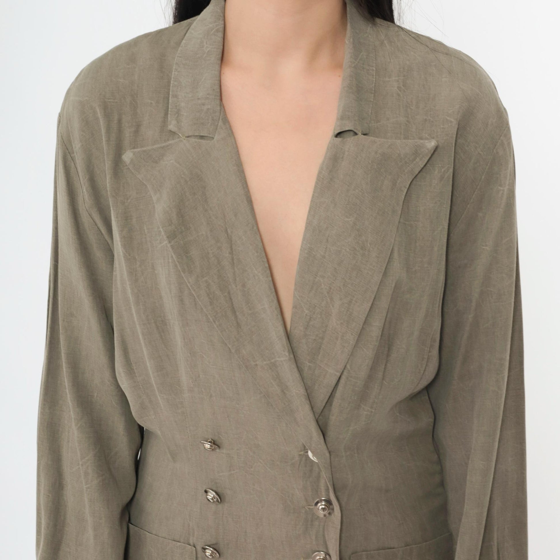 80s Blondie and Me Double-Breasted Blazer Taupe Deep V-Neck Medium