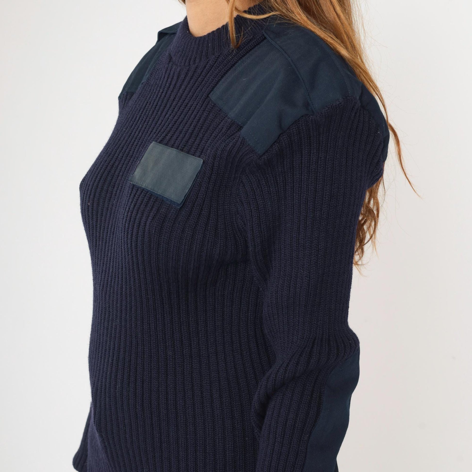 80s Imperial Knitting Co Military Wool Sweater Navy Epaulettes Large