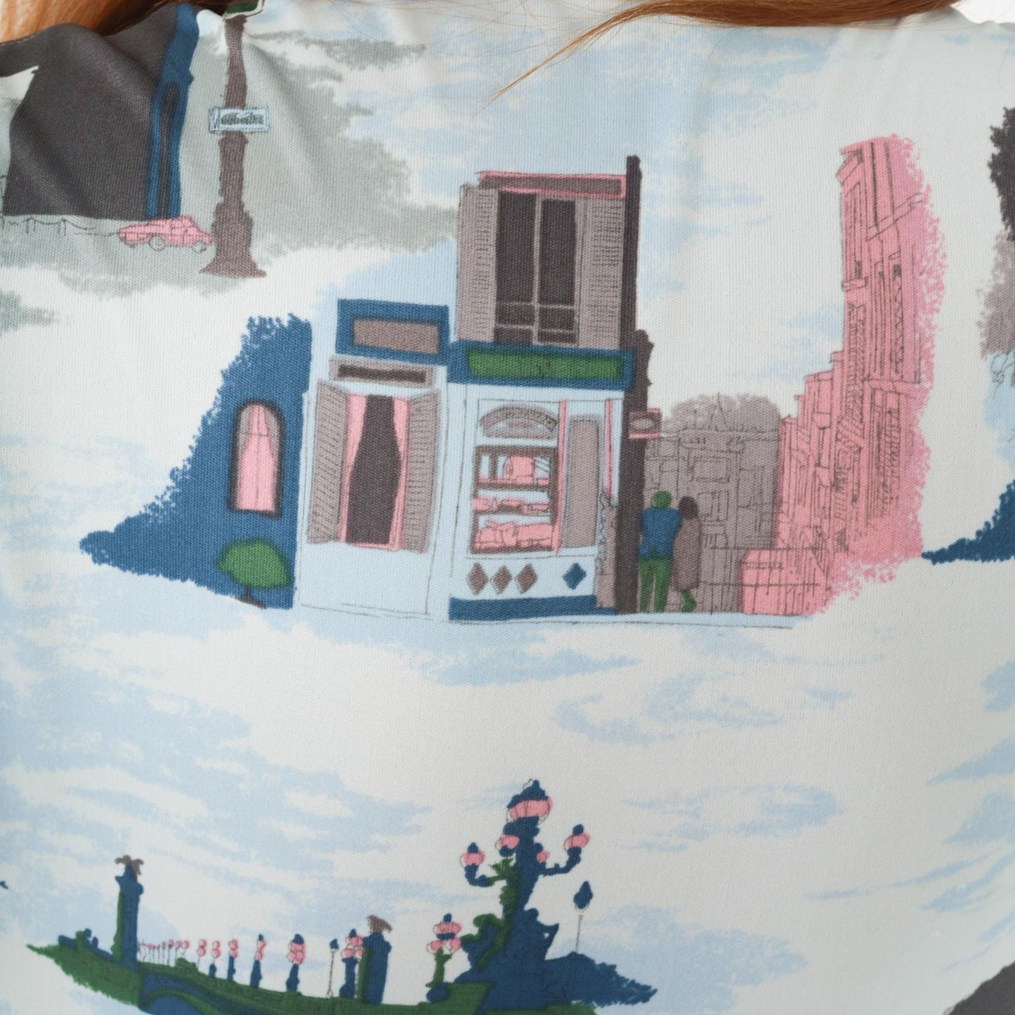 70s Loubella Parisian Print Blouse Blue Button Up Eiffel Tower Medium
