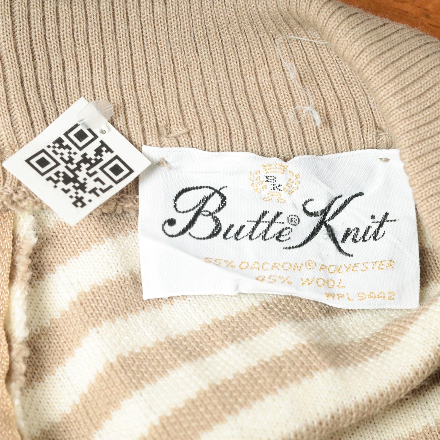 70s Tan Chevron Striped V-Neck Sweater Wool Blend Knit Small Medium