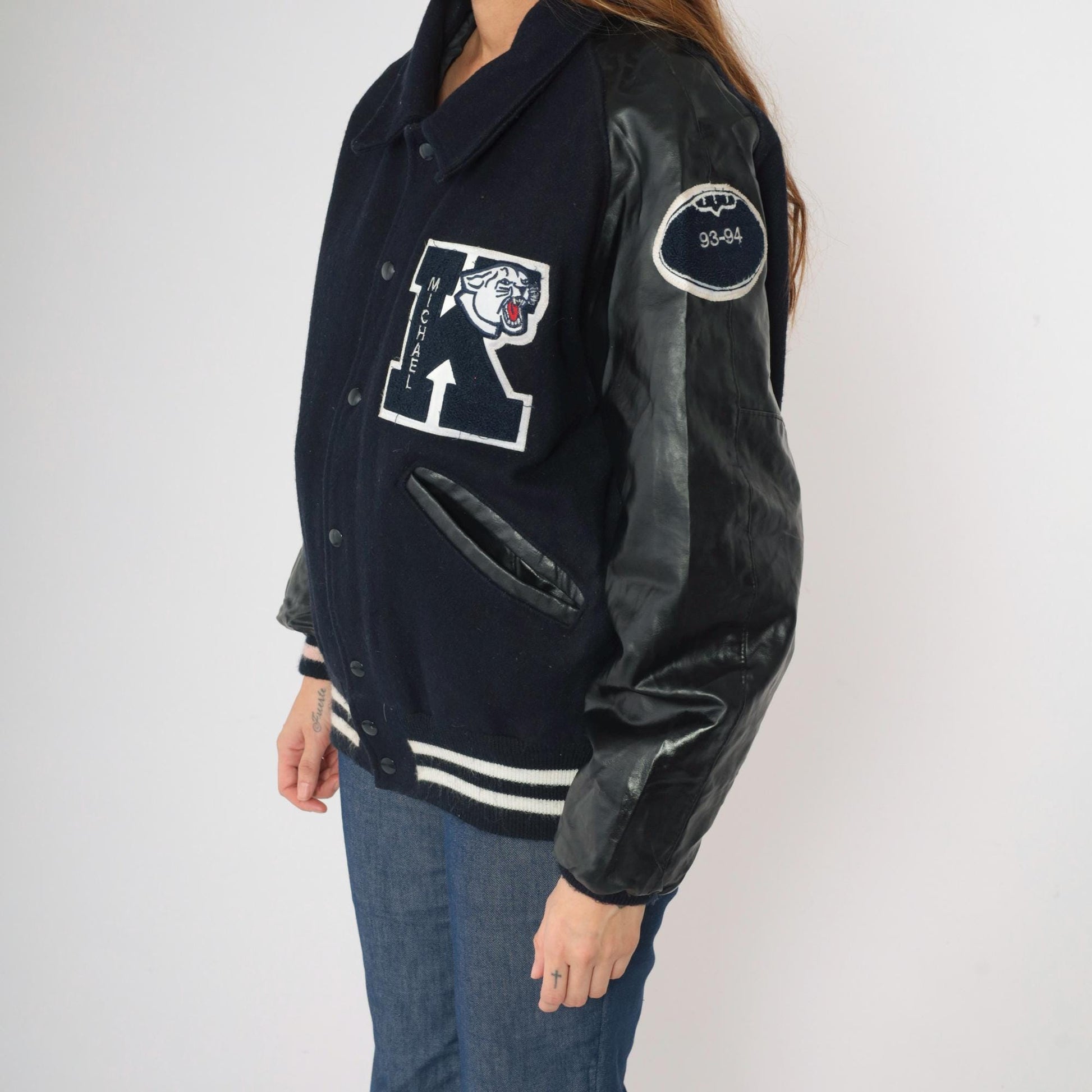 90s DeLong Kimbrough Cougars Varsity Jacket Navy Wool Vinyl Medium M