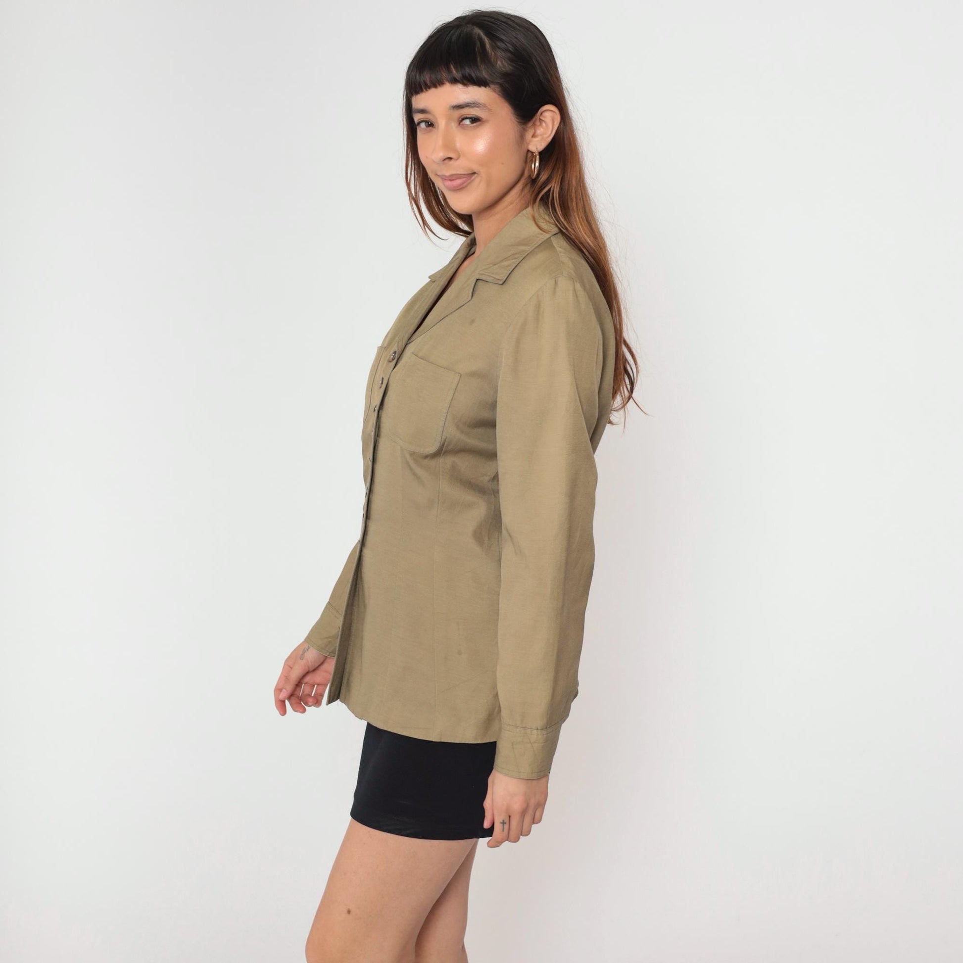 90s Liz Claiborne Tan Utility Blazer Button-Up Jacket Medium M