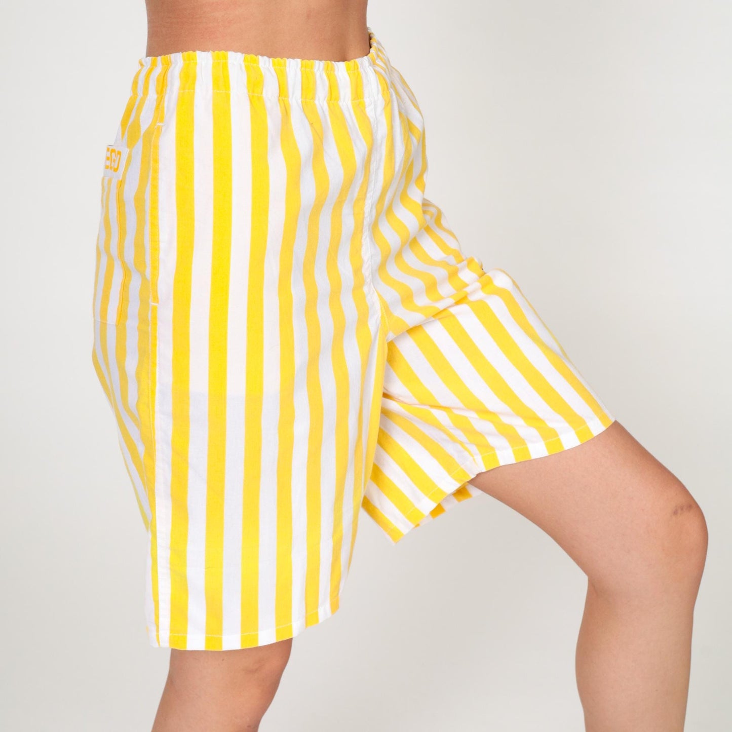 90s Sportego Striped Bermuda Shorts Yellow White Elastic Waist Small
