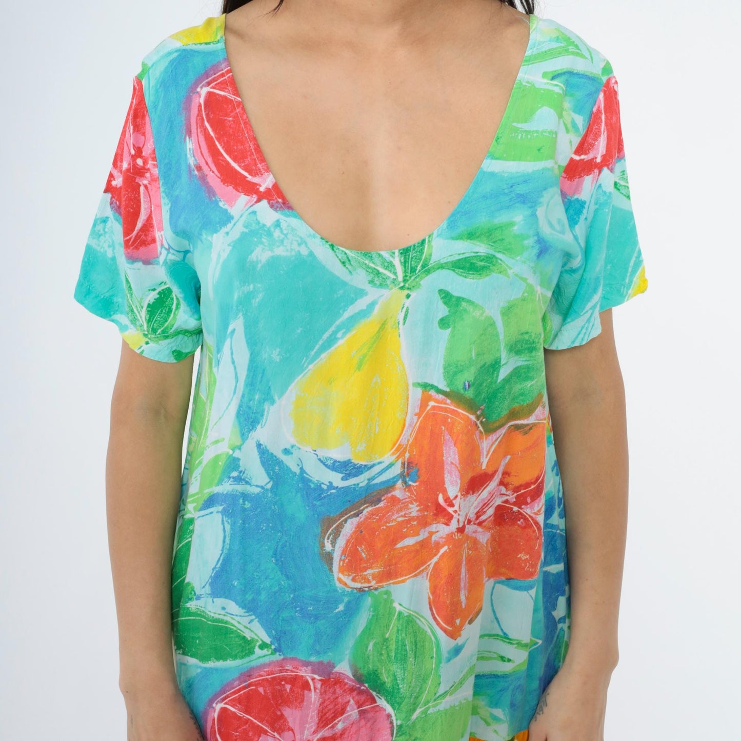 Jams World Tropical Watercolor Floral Dress Scoop Neck Tiered Skirt Extra Large