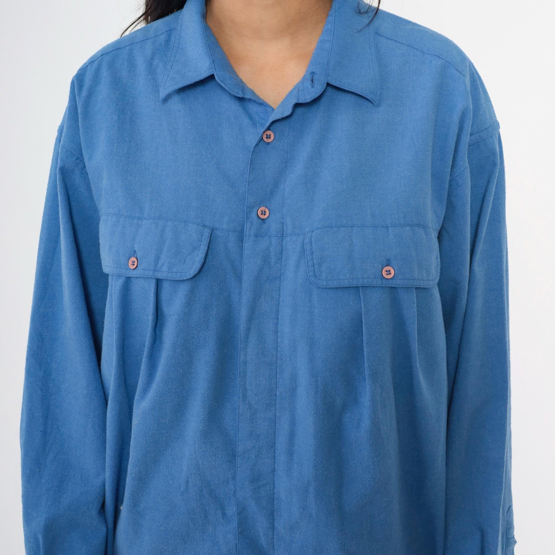 80s Gitano Blue Oxford Button-Up Shirt Chest Pocket Long Sleeve Extra Large XL