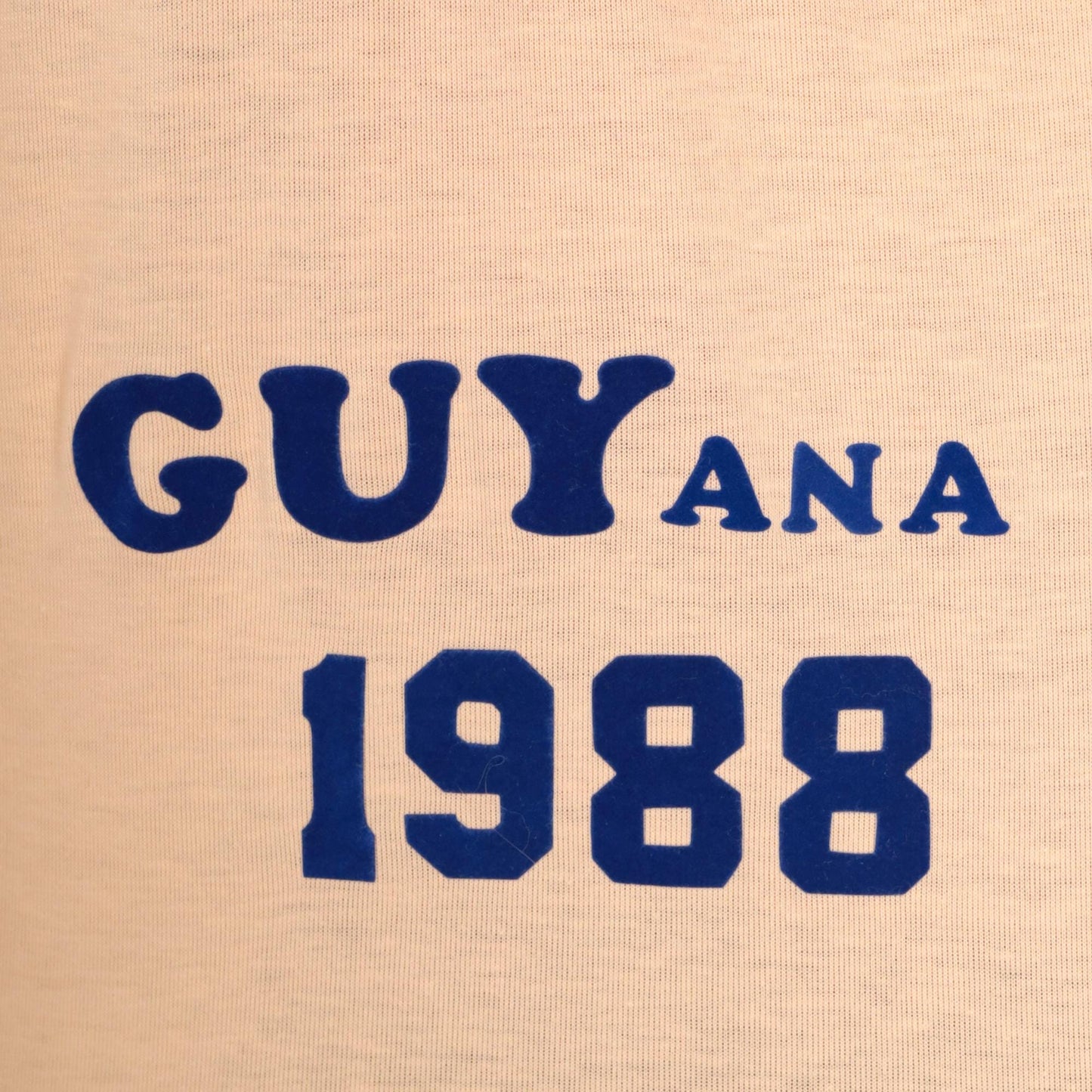 80s Guyana 1988 Peach Ringer T-Shirt Flocked Navy Graphic Tee Large