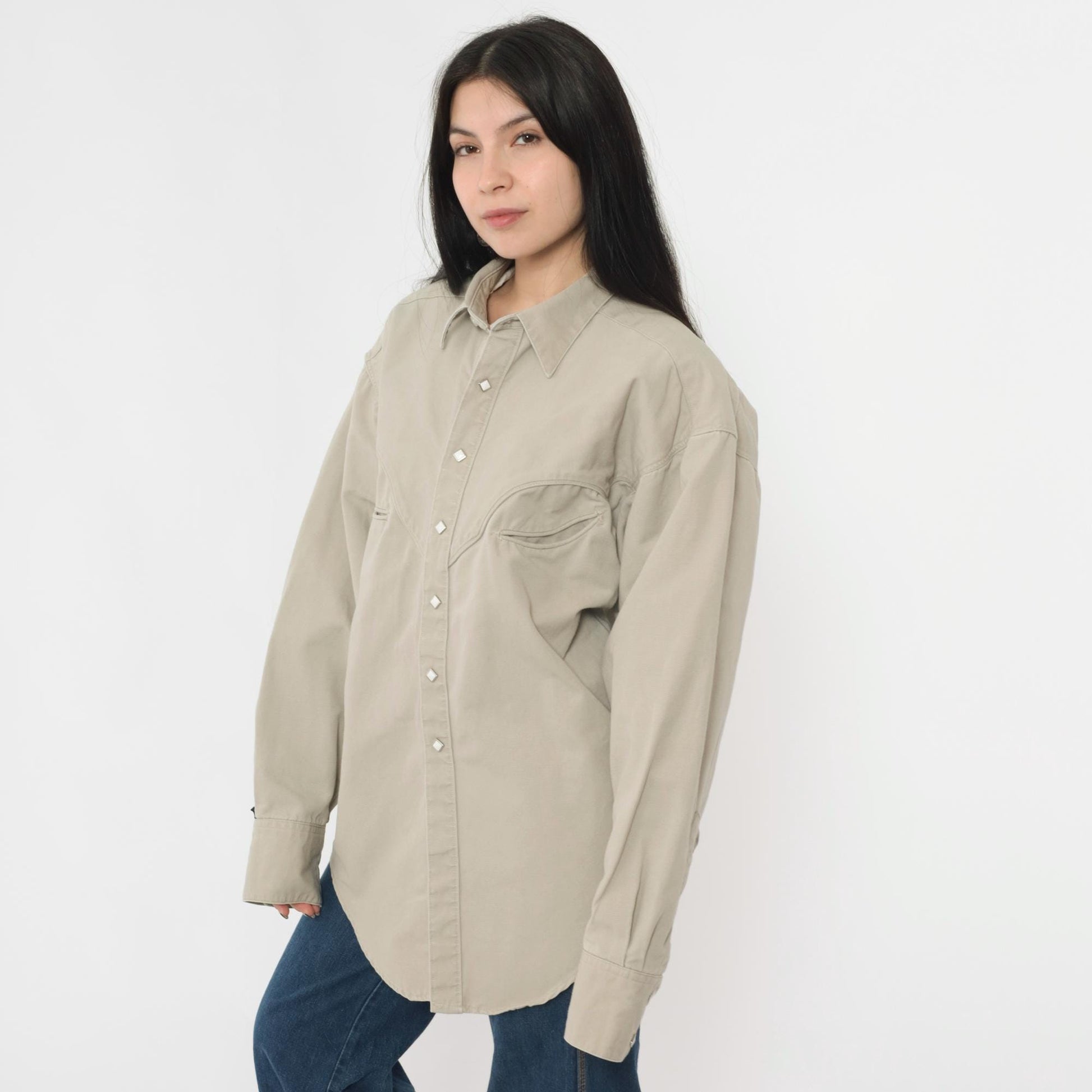 90s Rockmount Ranch Wear Western Shirt Beige Cotton Snap Button Extra Large