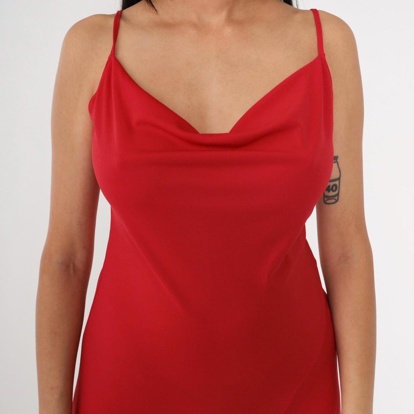 Y2K Red Cowl Neck Midi Dress Spaghetti Strap Fit Flare 00s Medium