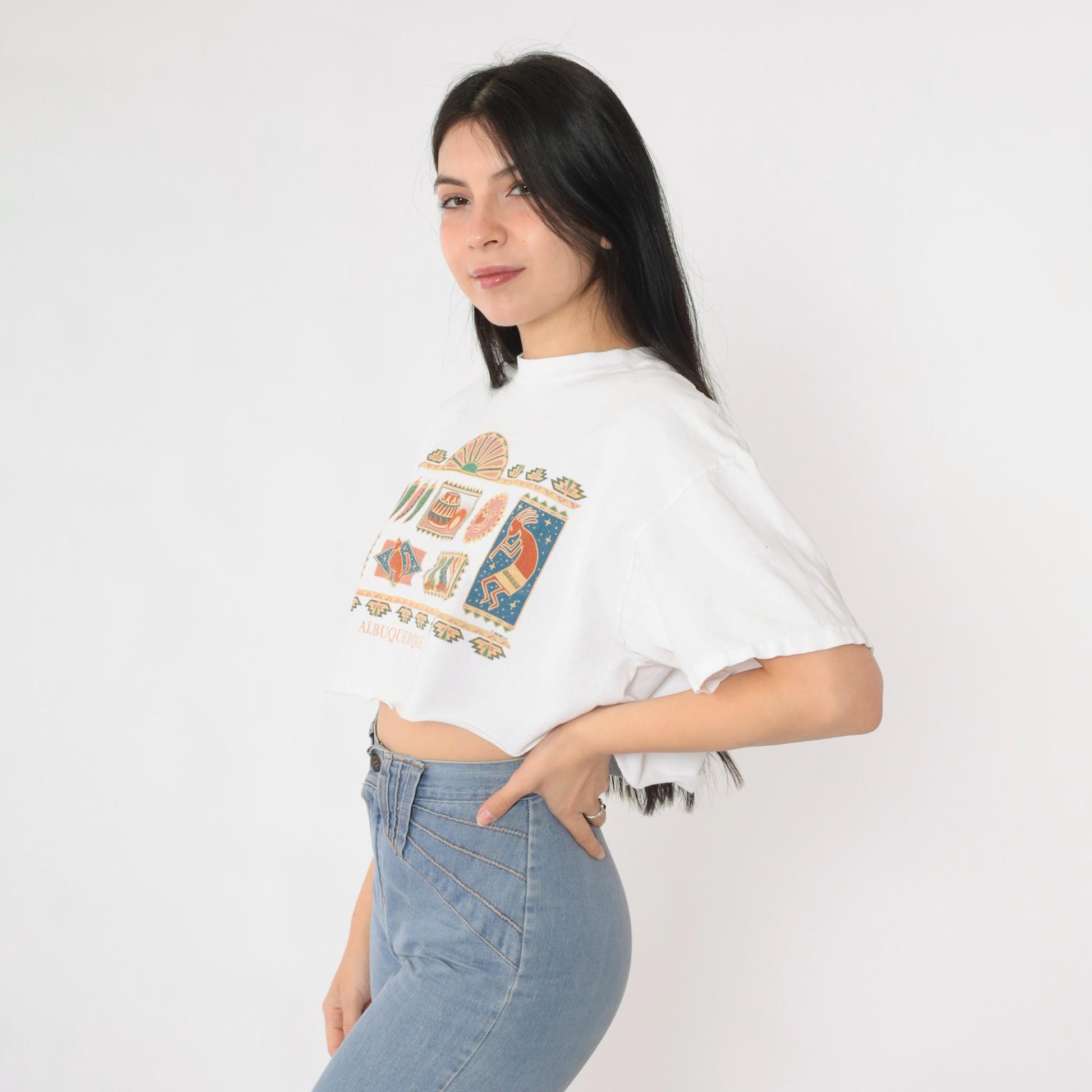 90s Albuquerque Southwest Graphic T-Shirt Cotton Crop Tee Large L