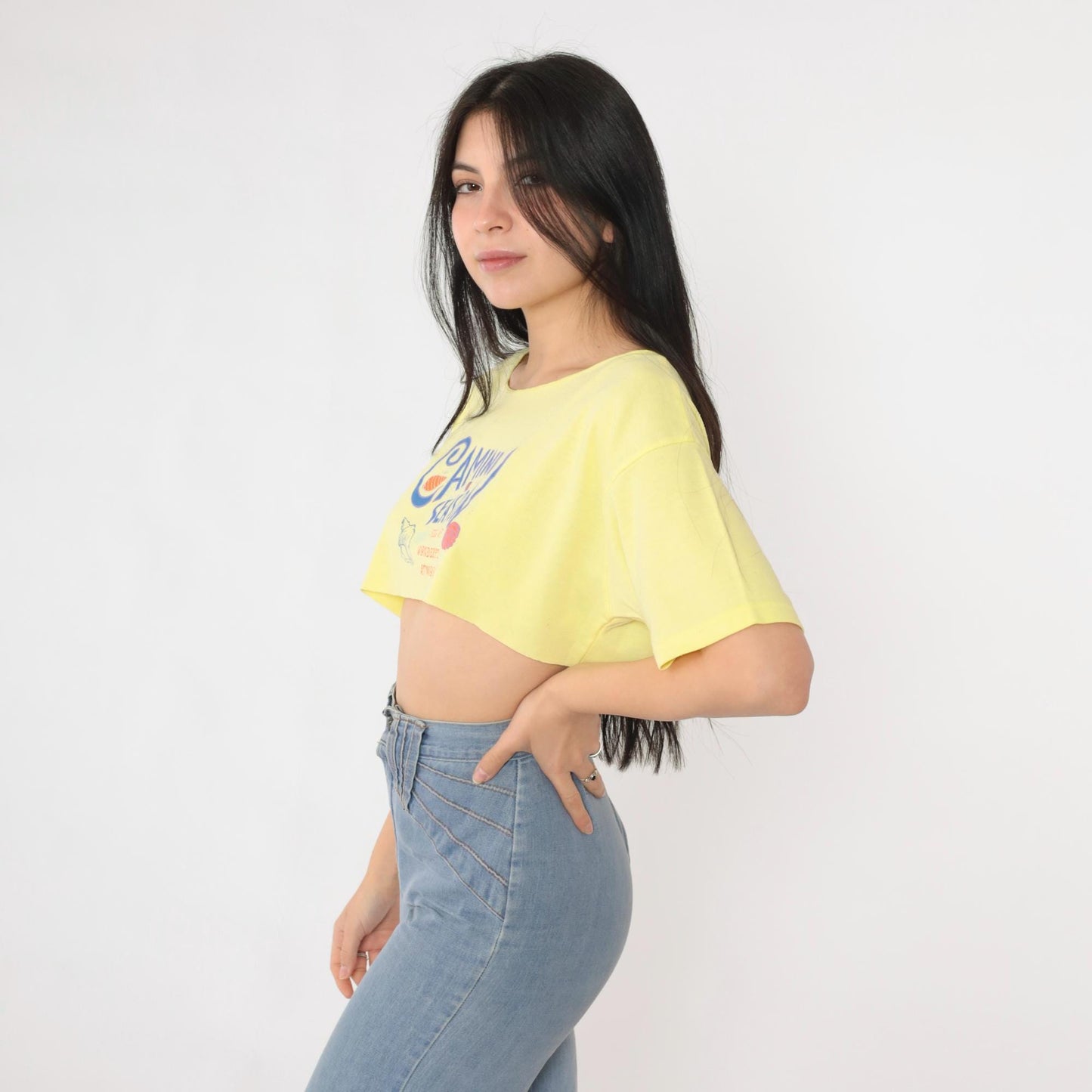90s Camino de Santiago Yellow Crop Tee Scallop Shell Graphic Small