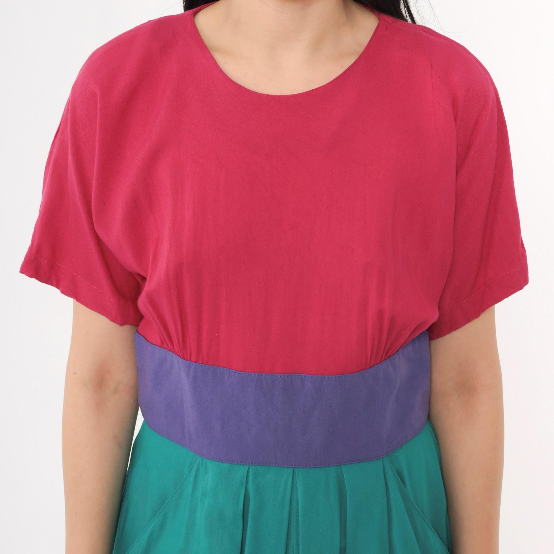 80s Steven Michaels Color Block Mini Dress Fuchsia Teal Purple High Waist Medium