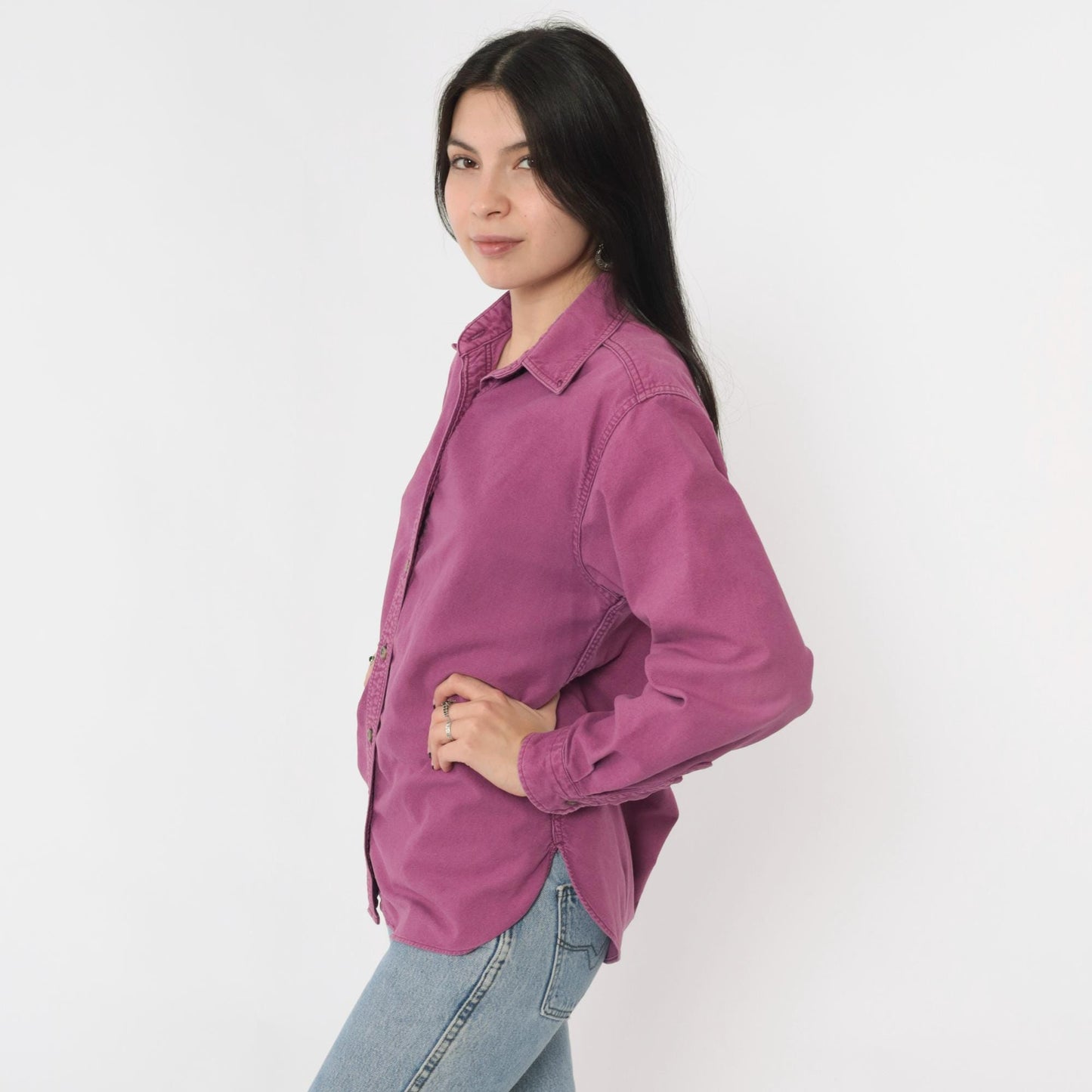 90s L.L. Bean Chamois Cloth Button-Up Shirt Purple Cotton Small S