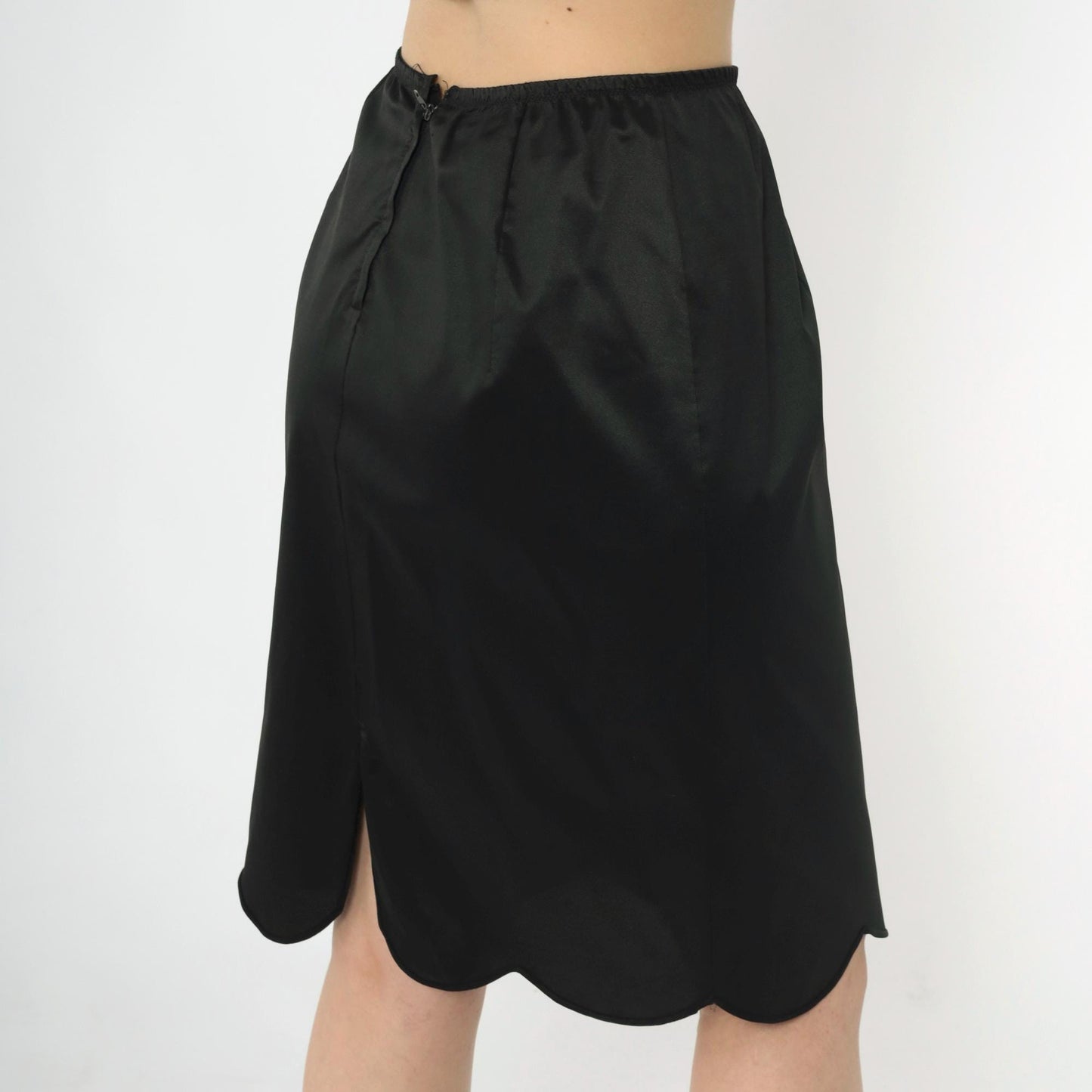 60s Vanity Fair Black Slip Skirt Scalloped Hem Lingerie Small
