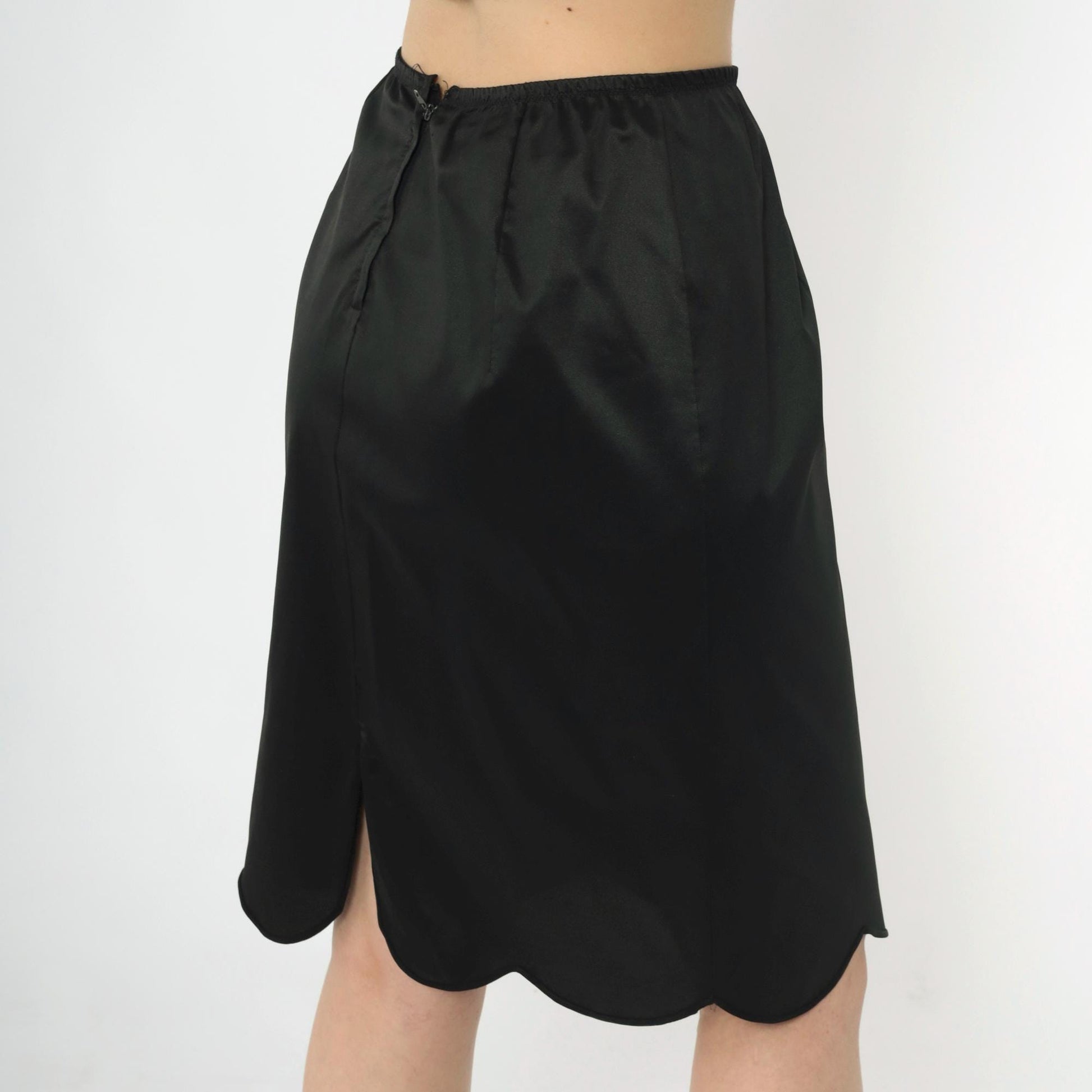 60s Vanity Fair Black Slip Skirt Scalloped Hem Lingerie Small