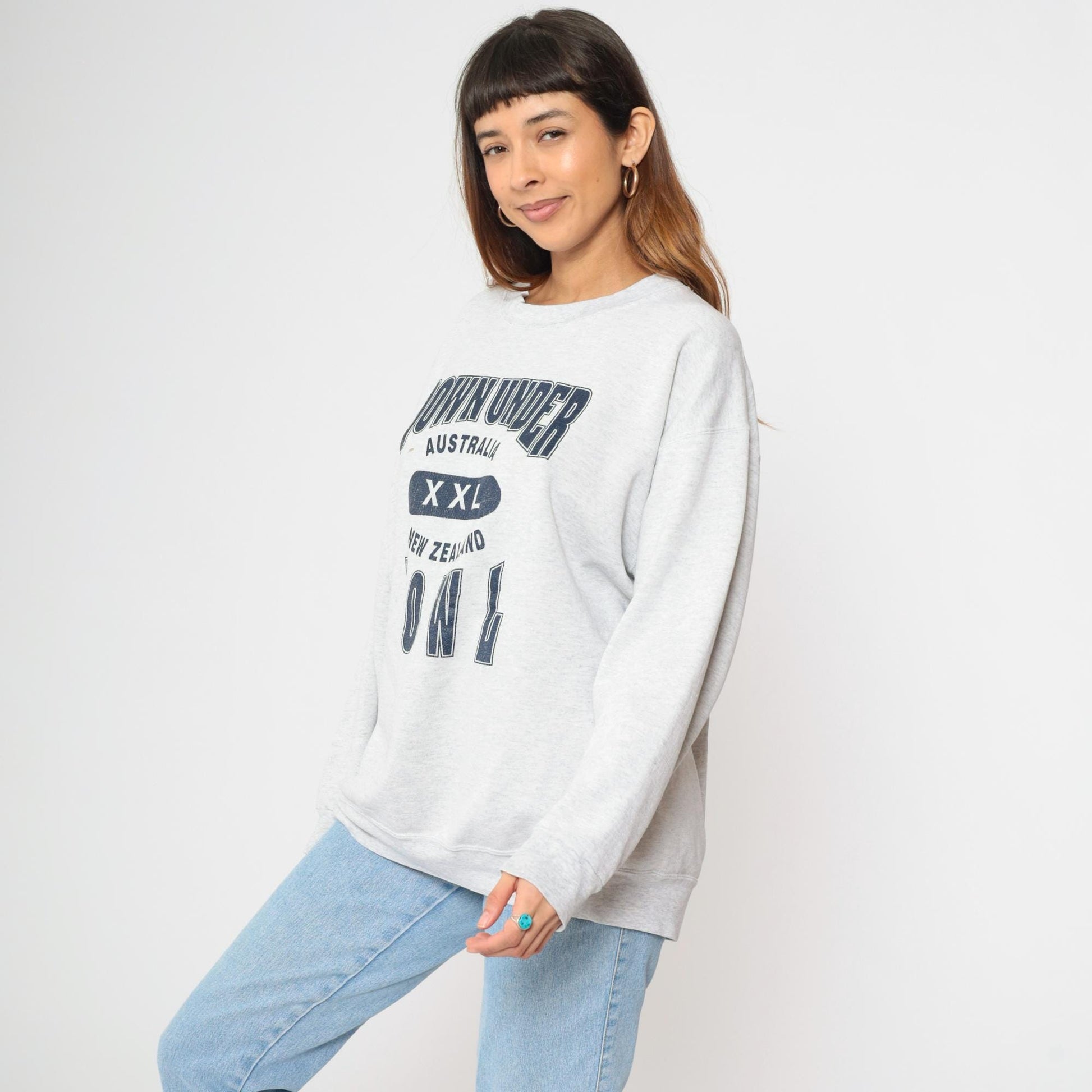 90s Down Under Bowl Australia New Zealand Graphic Sweatshirt Grey XXL