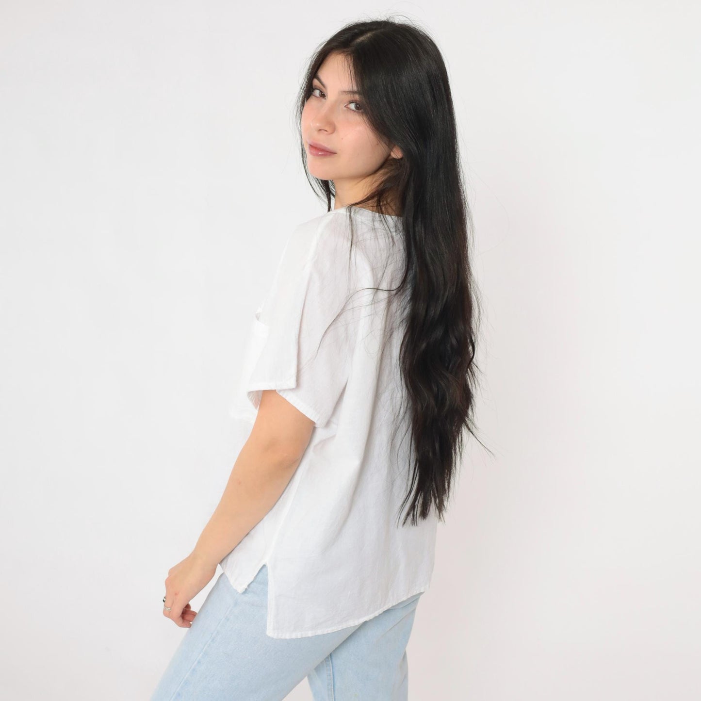 90s Coastal Clothing White Cotton Button-Up Blouse Short Sleeve Medium M