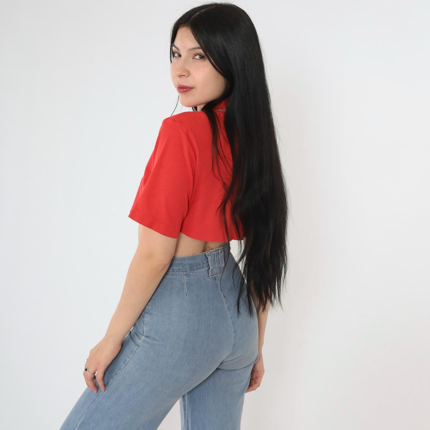 80s Cougar Golf Polo Crop Top Red White Stripe Raw Hem Small S