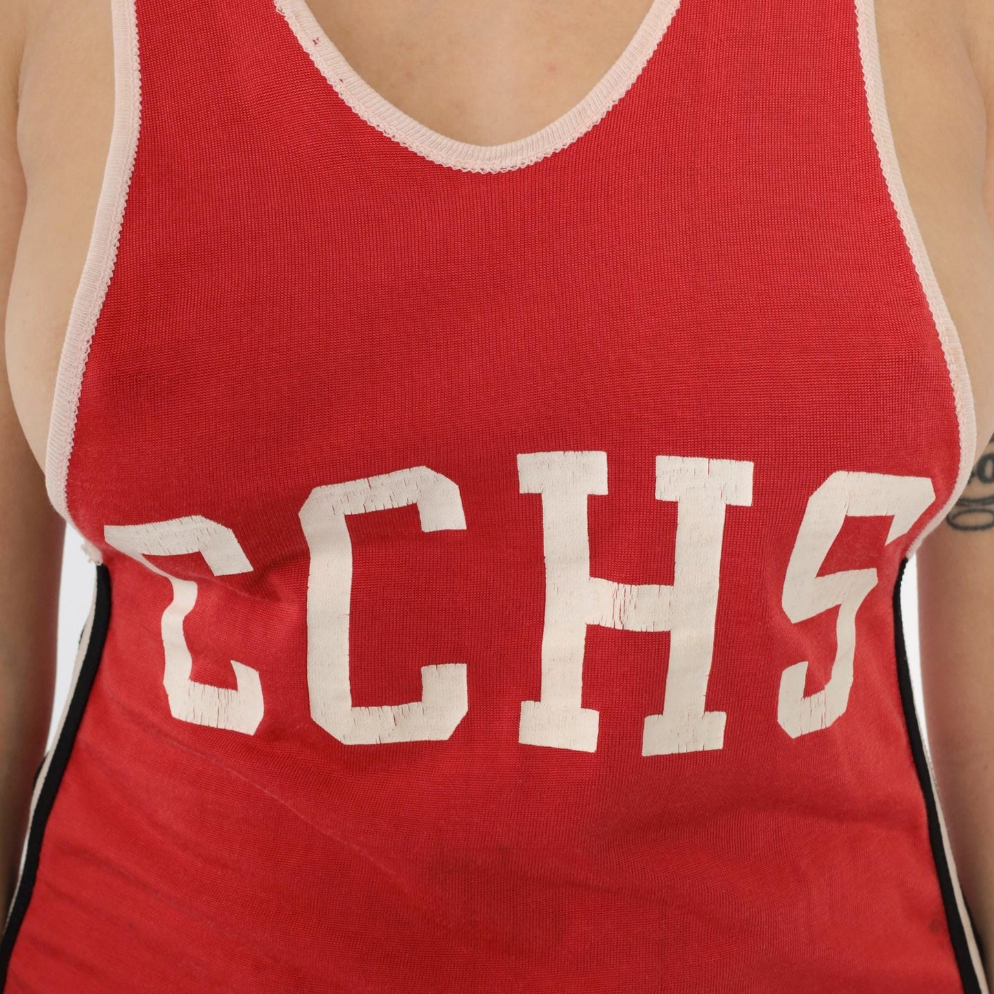 70s Red ECHS Athletic Tank Top Scoop Neck Sports Jersey Small S