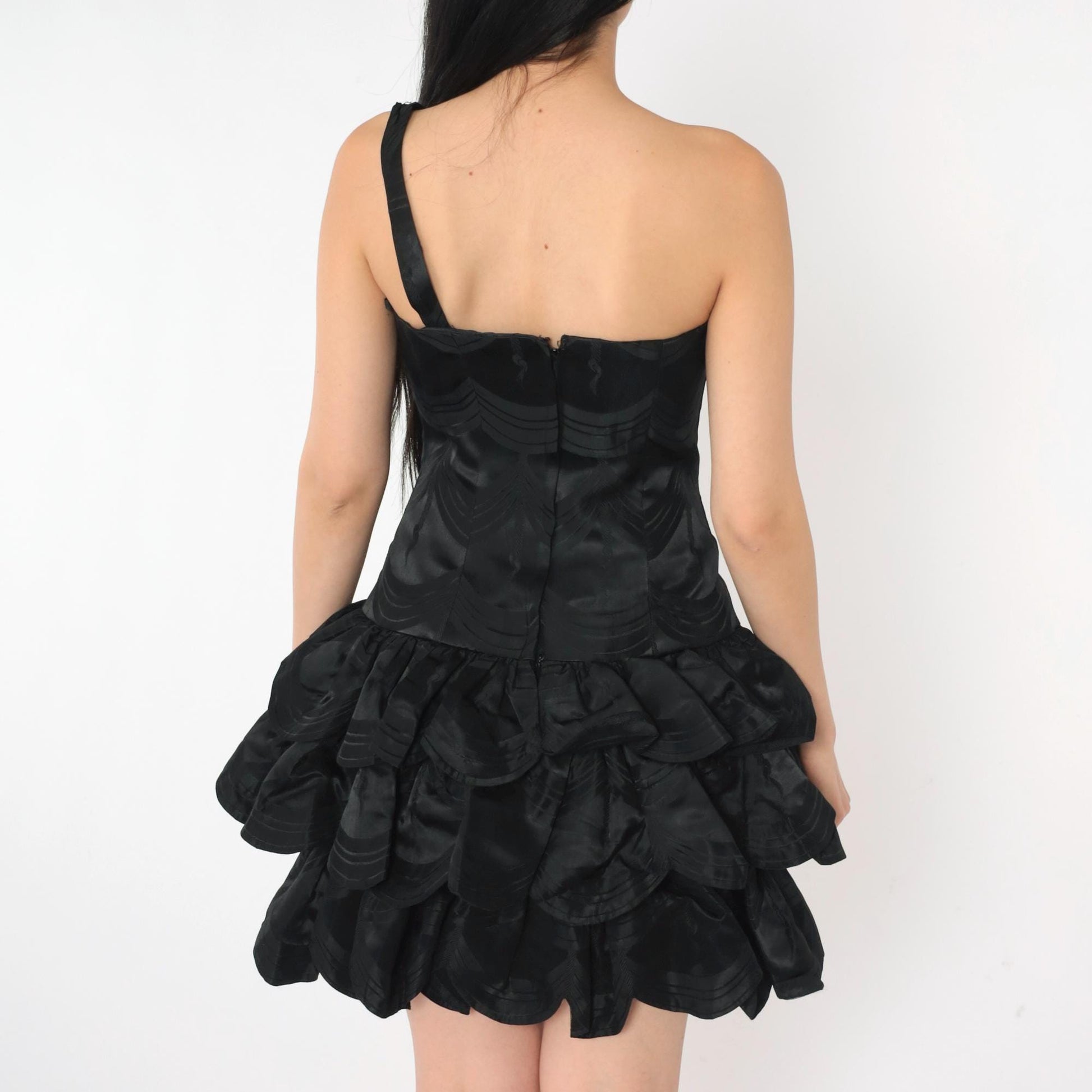 80s Victor Costa Saks Fifth Avenue Black One Shoulder Mini Dress Size 4