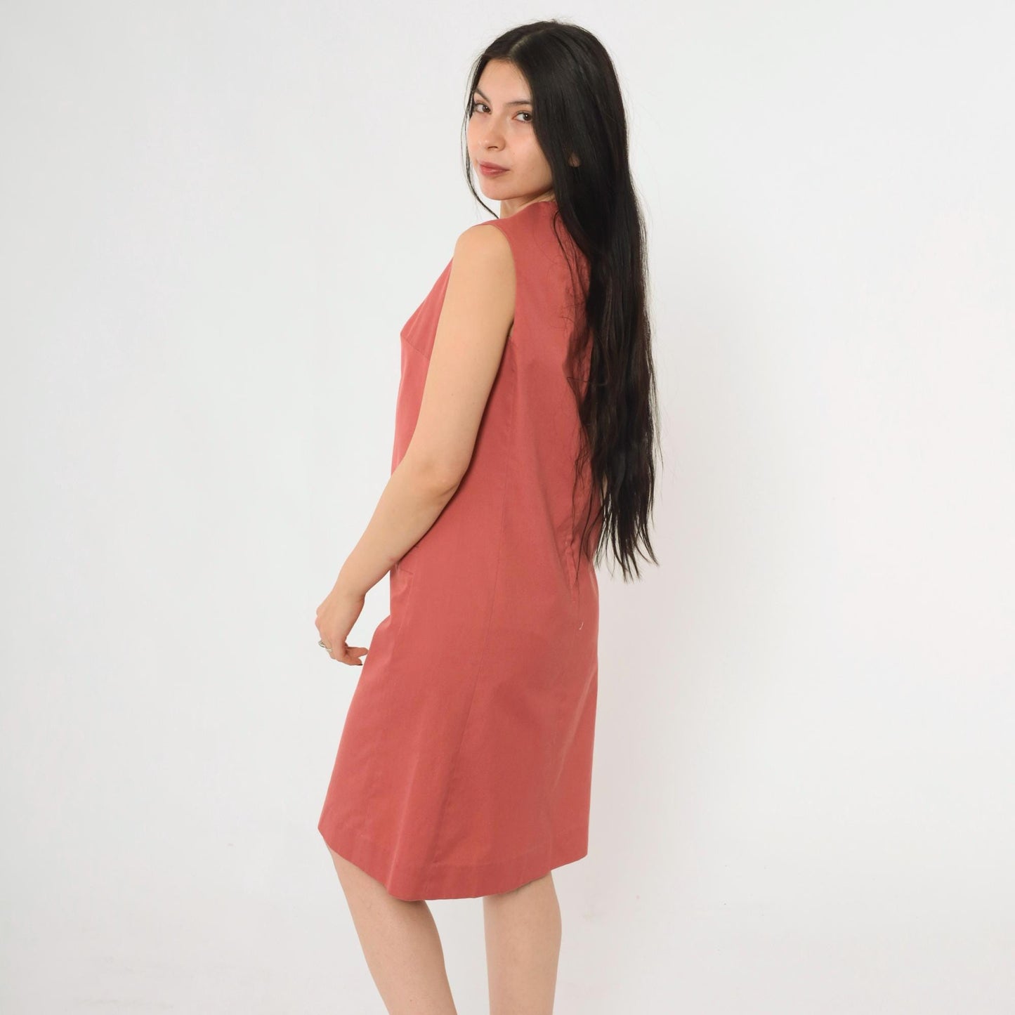 60s Mod Shift Dress Muted Red Sleeveless Knee Length Small