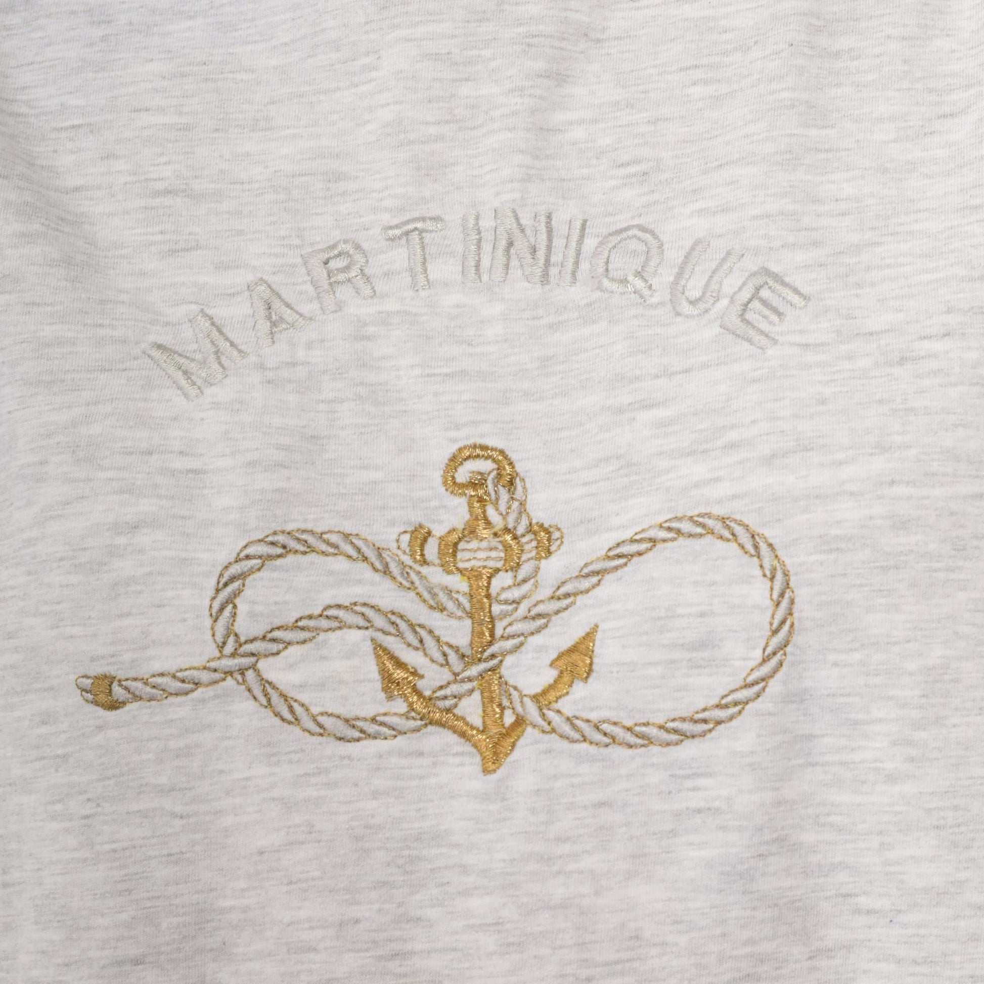 90s Martinique Embroidered Anchor Graphic Tee Grey Crewneck Medium M