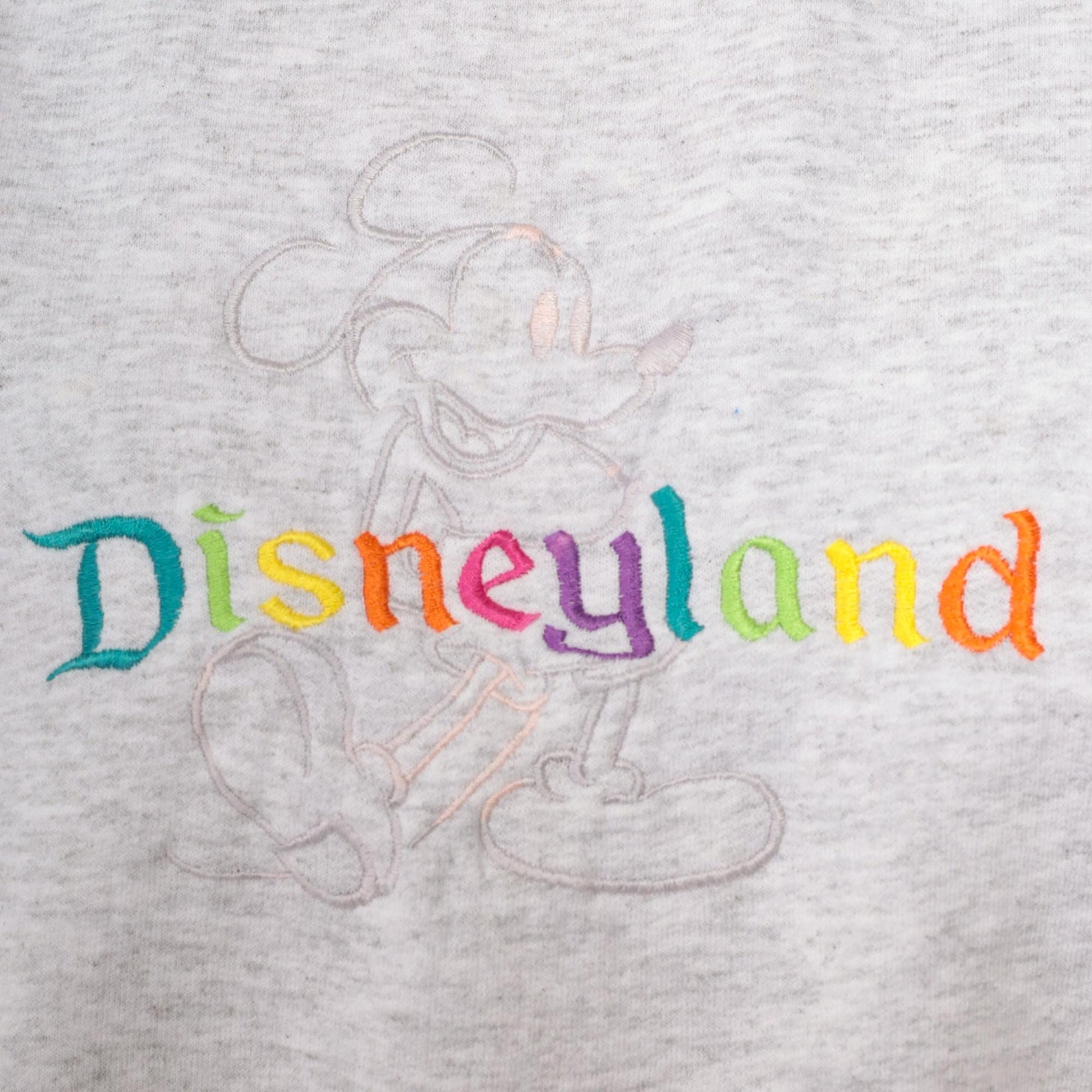 90s Disneyland Mickey Mouse Rainbow Embroidered Sweatshirt Heather Grey Extra Large