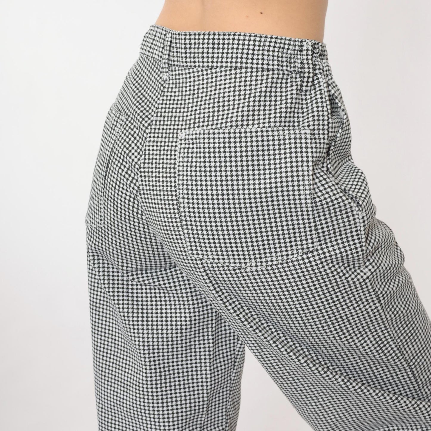 90s Black White Gingham Tapered Trousers High Waist Small S