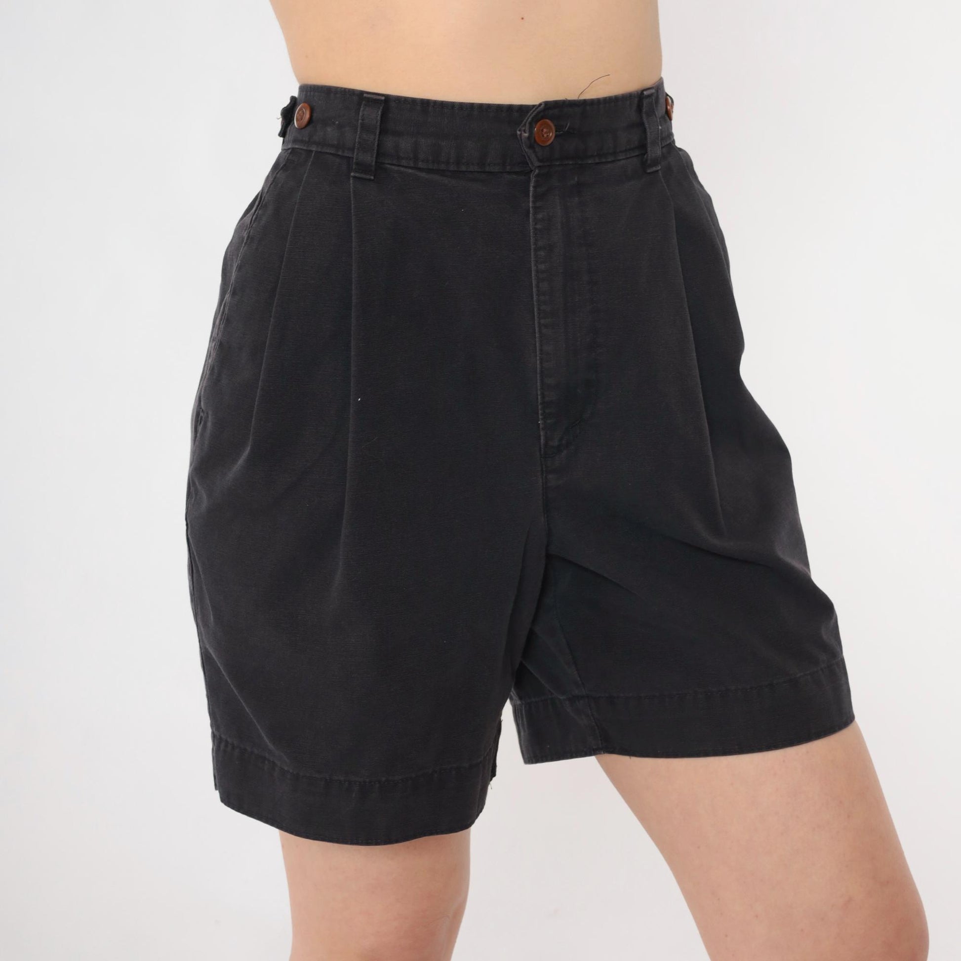 80s Dockers Black Pleated High-Waist Shorts Elastic Waist Medium