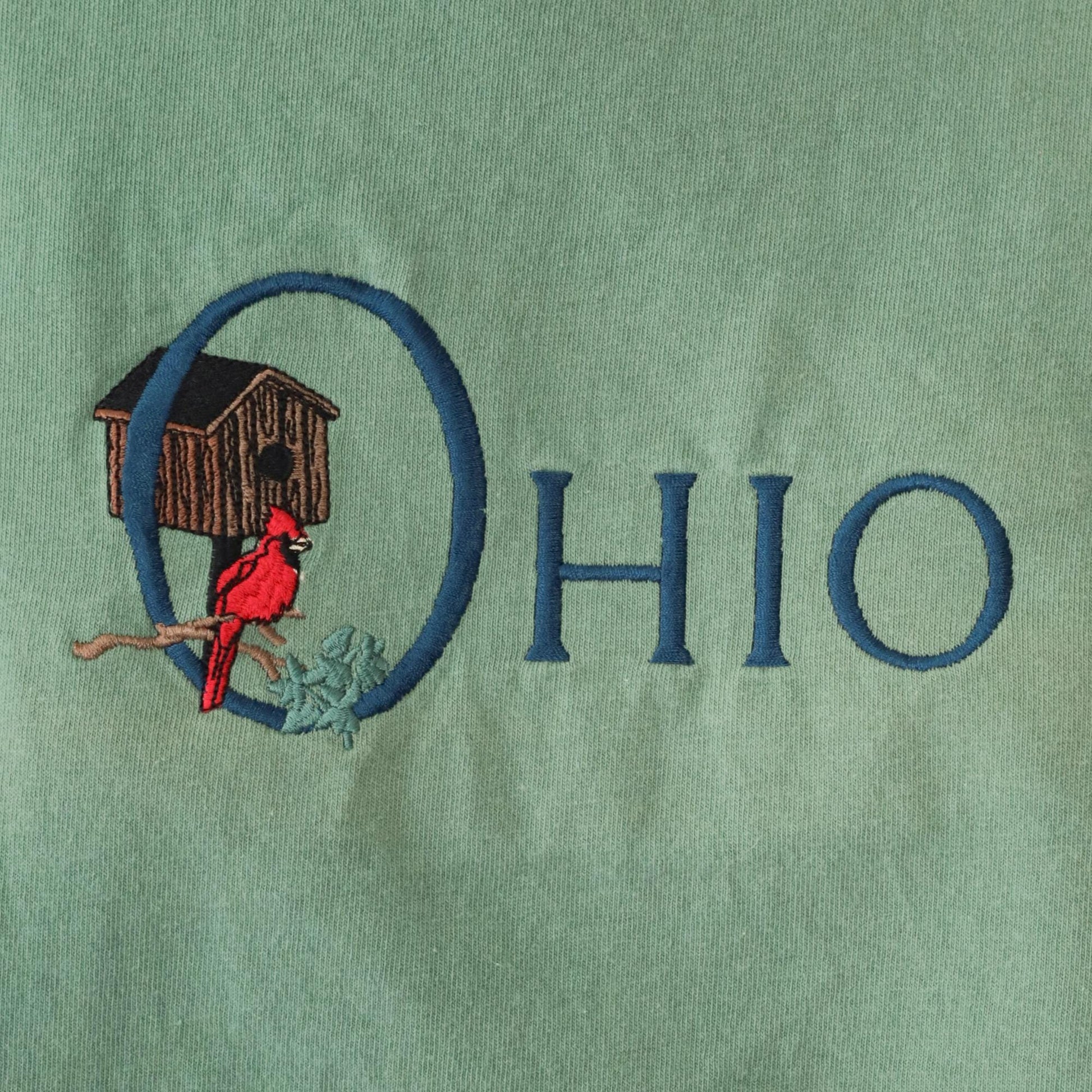 90s Ohio Cardinal Graphic T-Shirt Faded Green Crop Top Medium