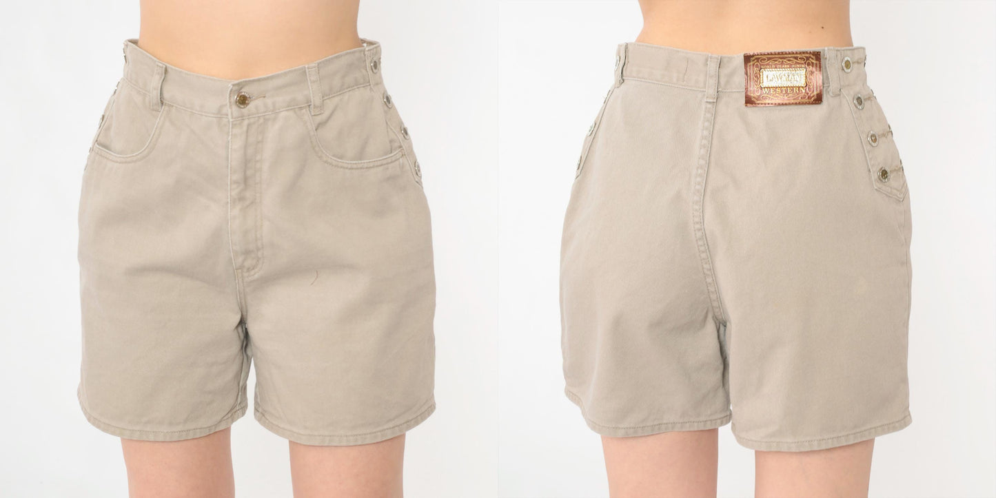 90s Lawman Western Khaki Denim Shorts High Rise Button Fly Small S