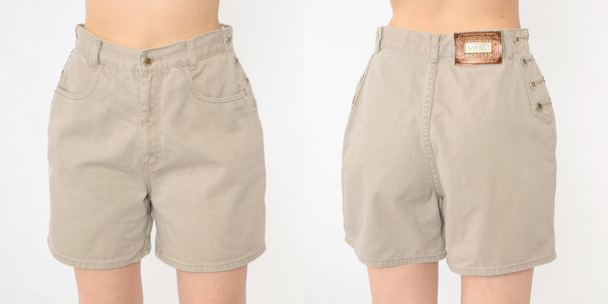 90s Lawman Western Khaki Denim Shorts High Rise Button Fly Small S