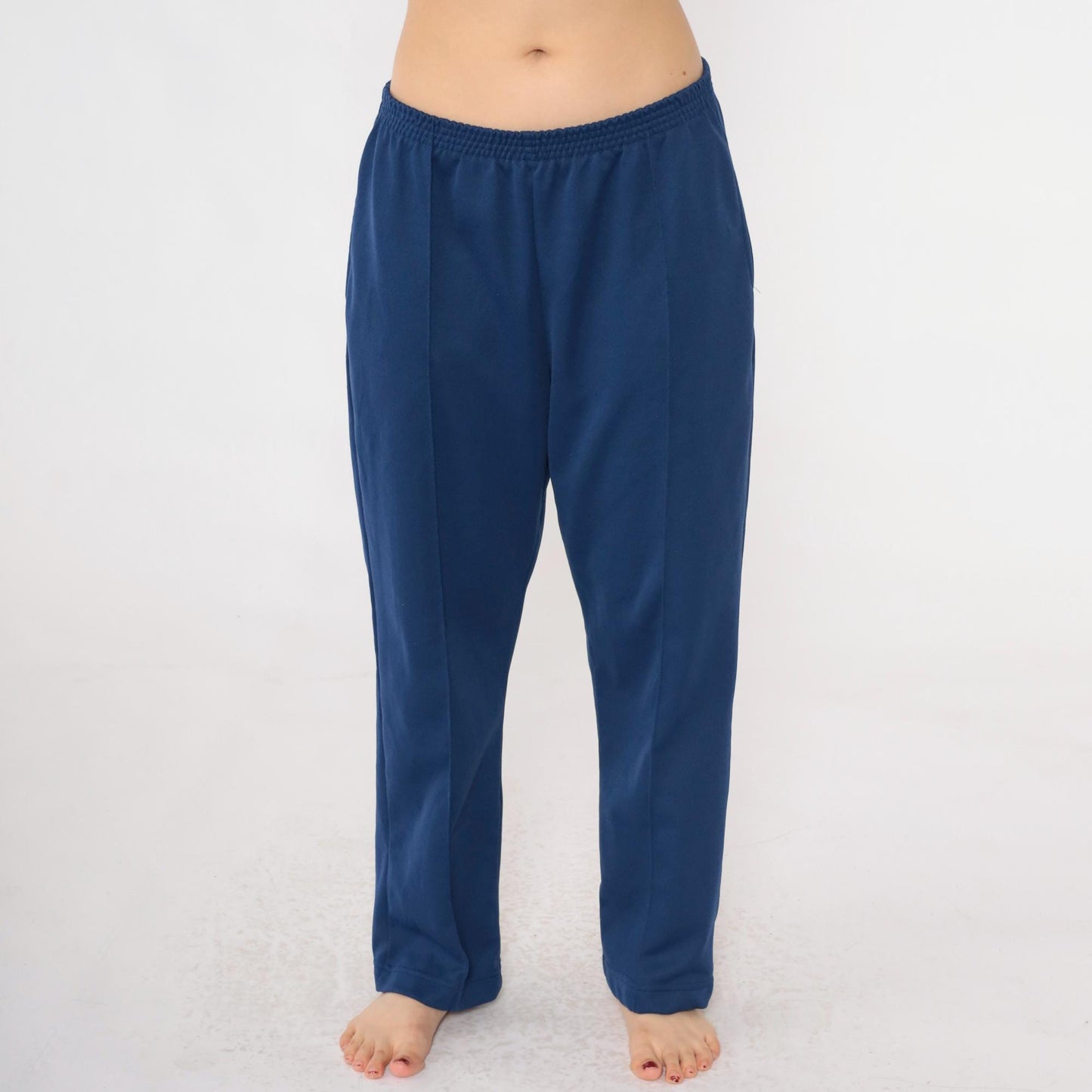 80s Navy High-Rise Straight Leg Elastic Waist Pull-On Trousers Medium