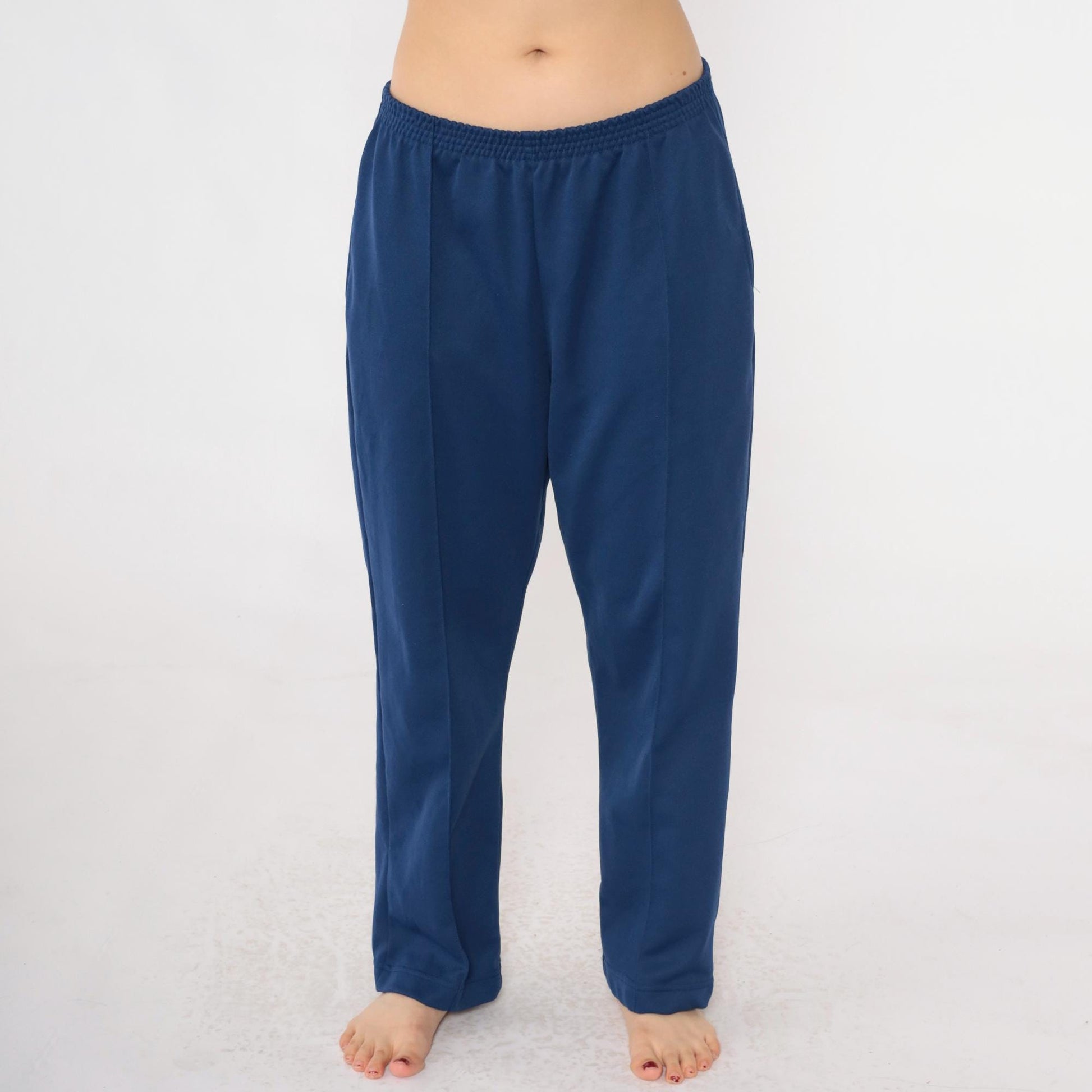 80s Navy High-Rise Straight Leg Elastic Waist Pull-On Trousers Medium