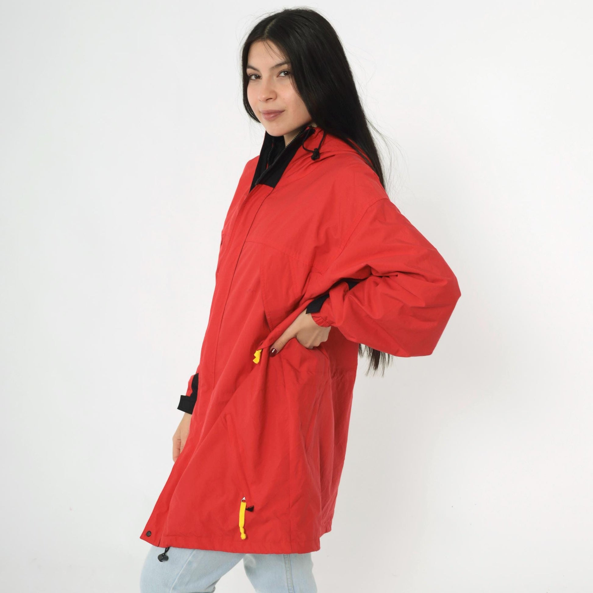 90s Marlboro Windbreaker Jacket Red Nylon Hooded Full Zip Large L