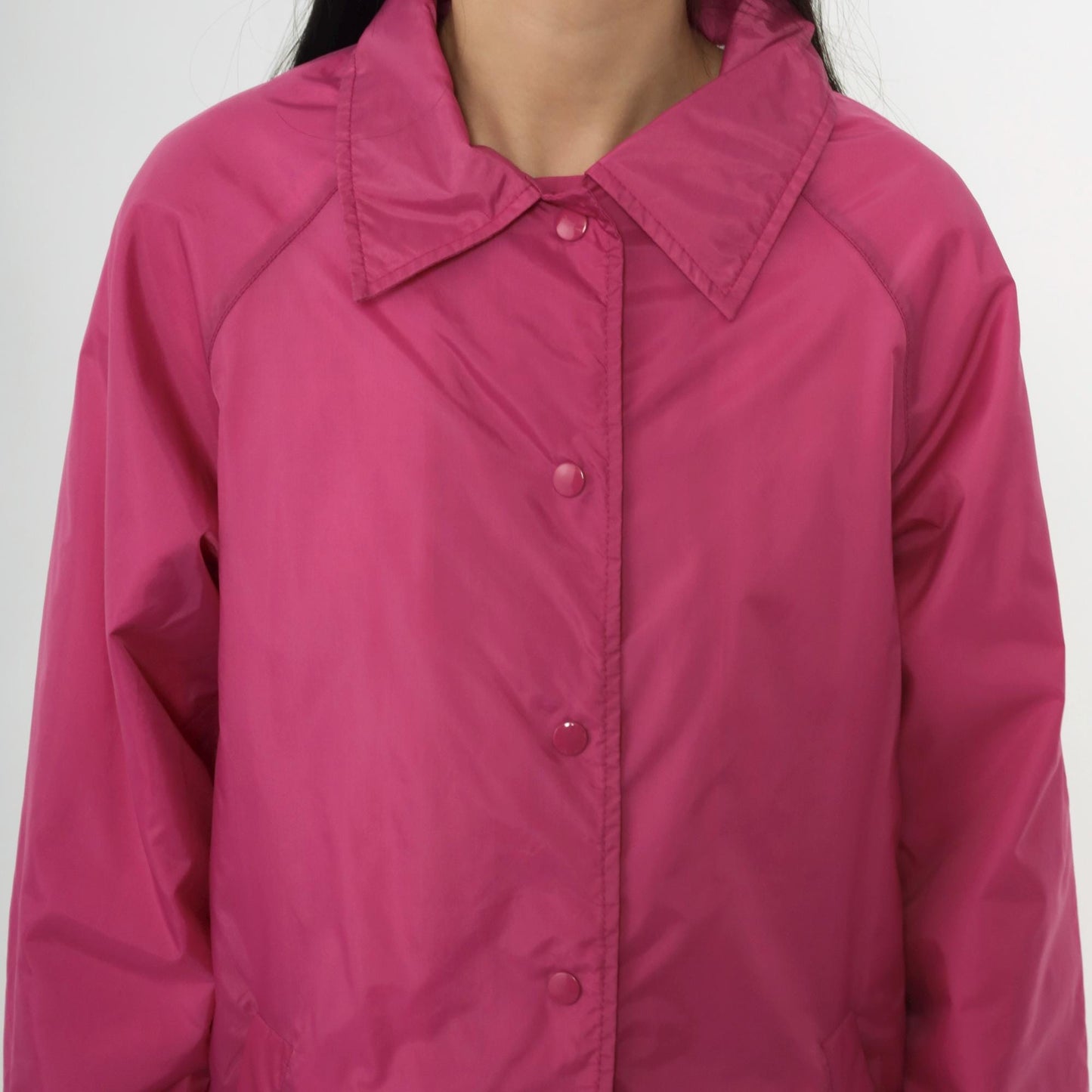 80s Pink Nylon Windbreaker Jacket Snap Front Raglan Drawstring Medium