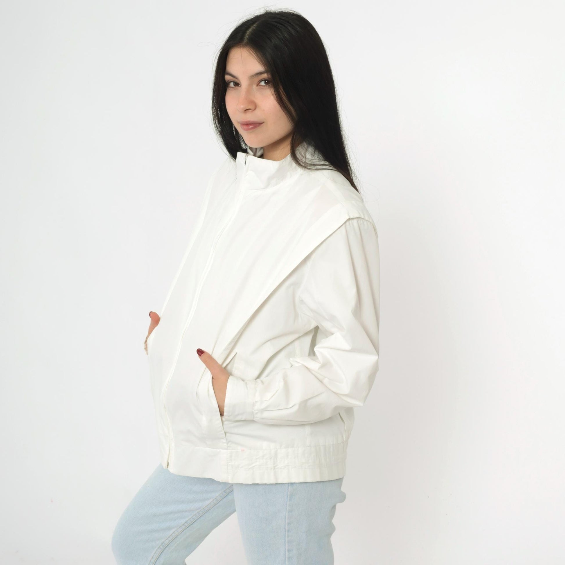 80s Members Only Jacket White Structured Pleated Bomber Windbreaker Large